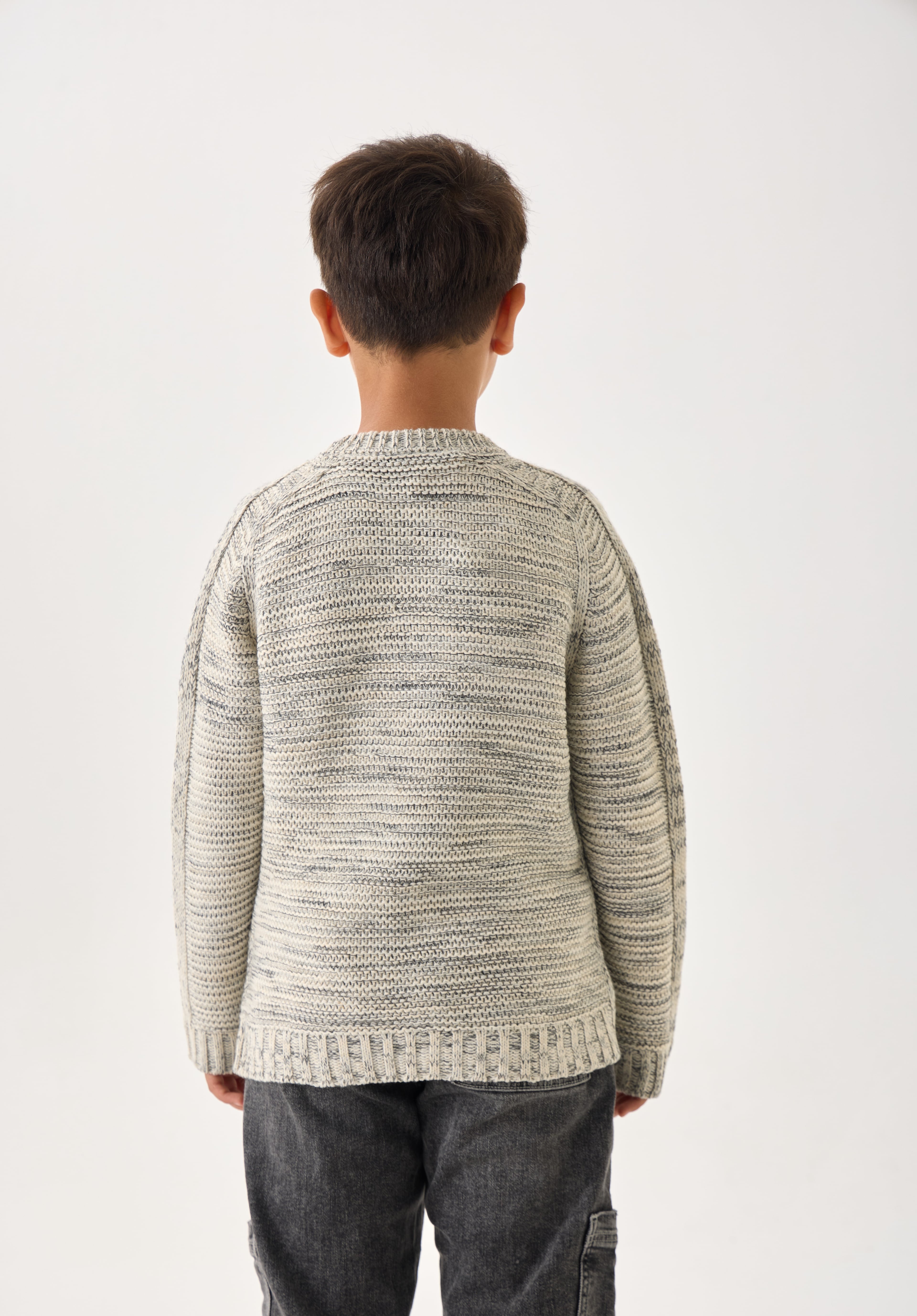 Erkek Çocuk Triko Kazak – Bisiklet Yaka ve Uzun Kollu Günlük Model - Taş