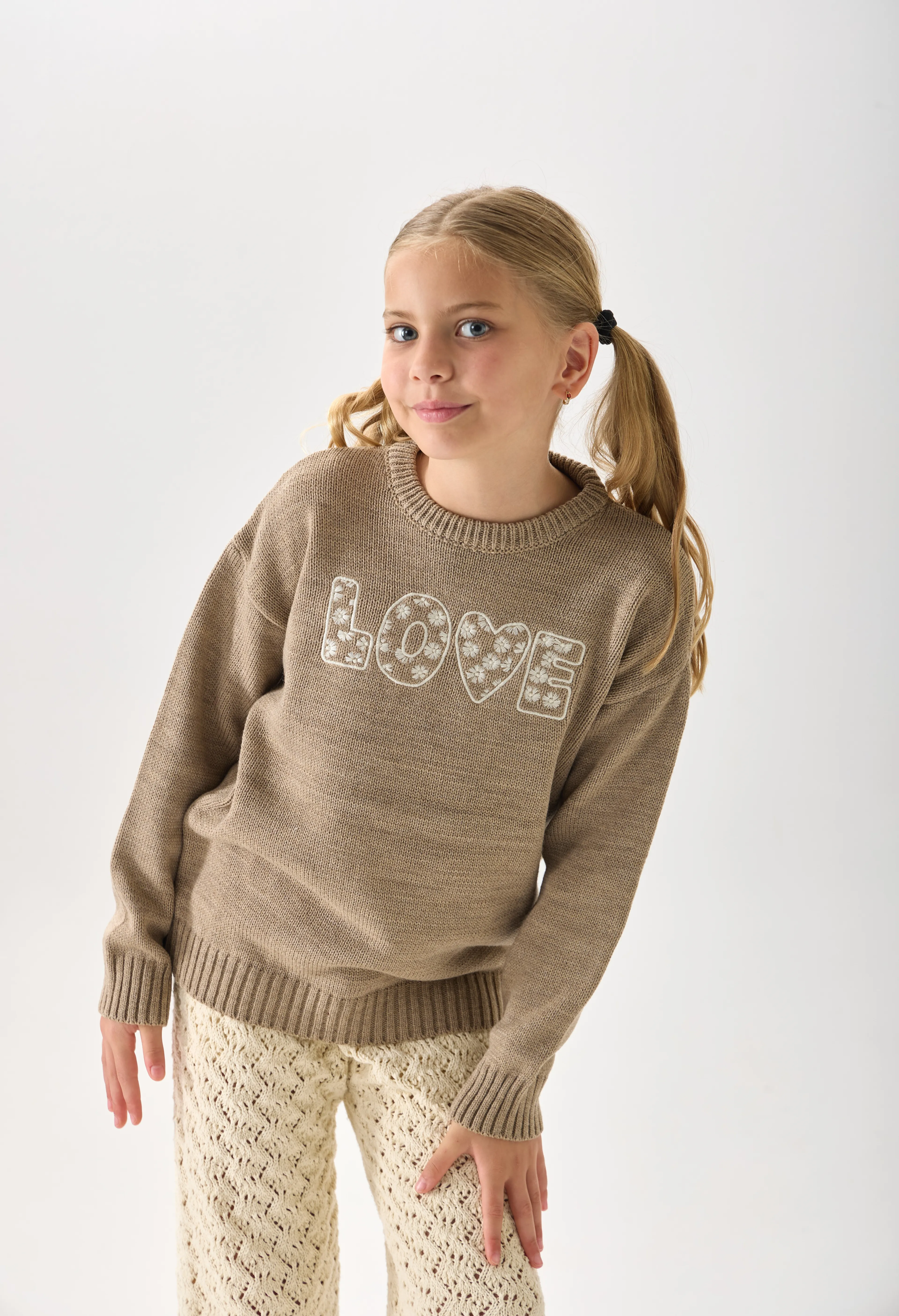 Kız Çocuk Nakışlı Triko Kazak