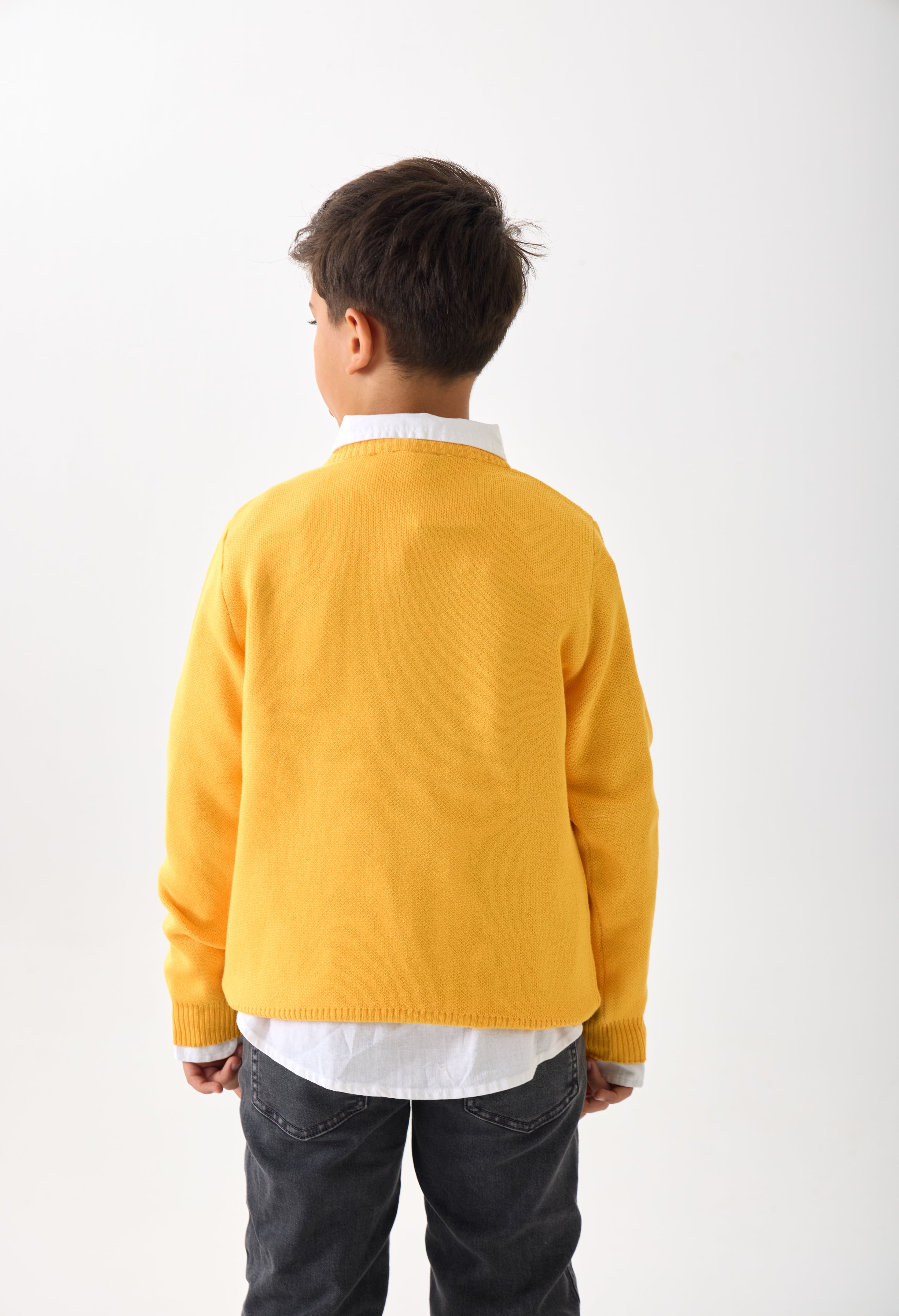 Sarı Erkek Çocuk Triko Kazak - Bisiklet Yaka / Uzun Kollu