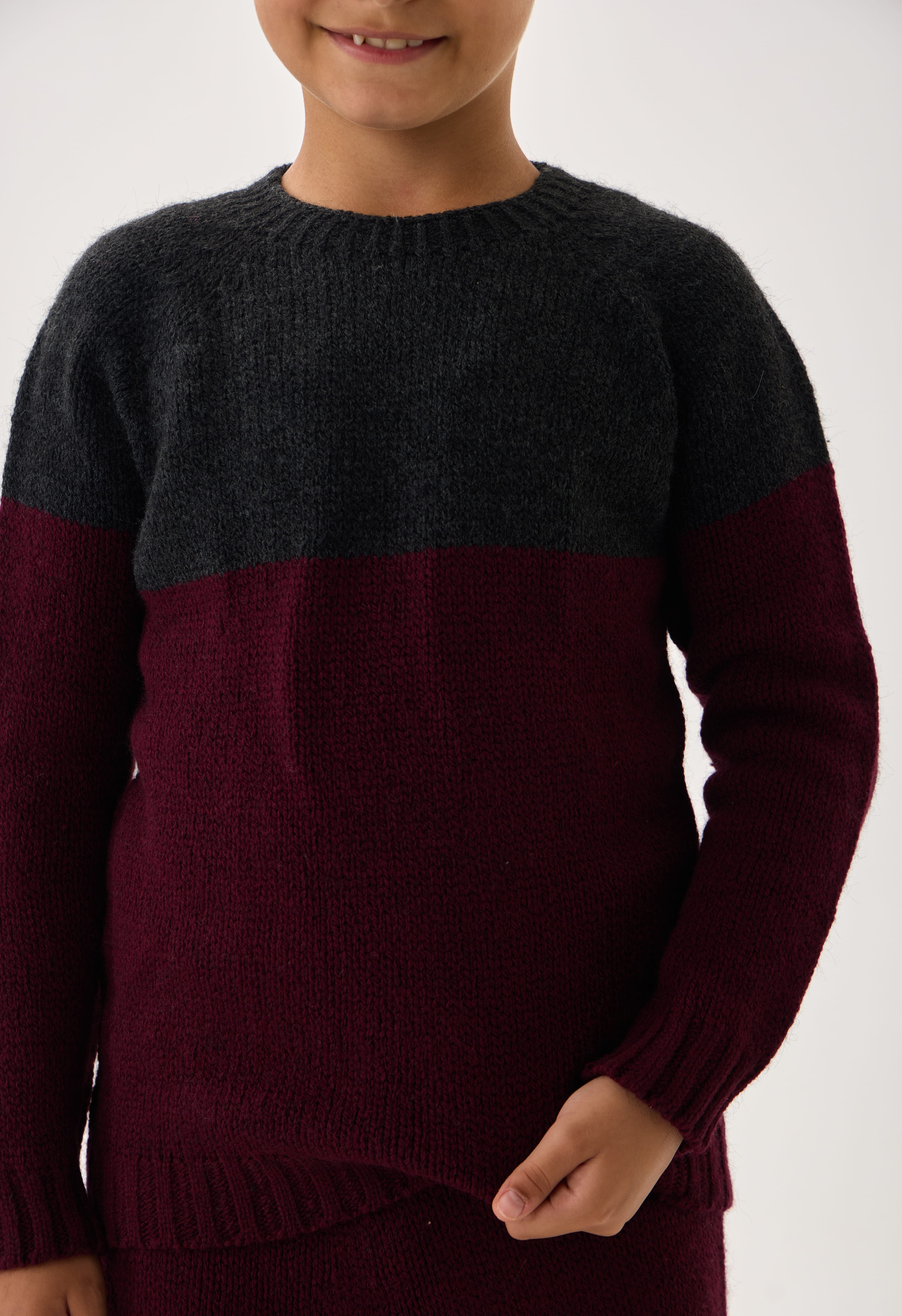  Unisex Çocuk Triko Takım – Kazak ve Alt / İkili Set / Rahat Kalıp - Bordo