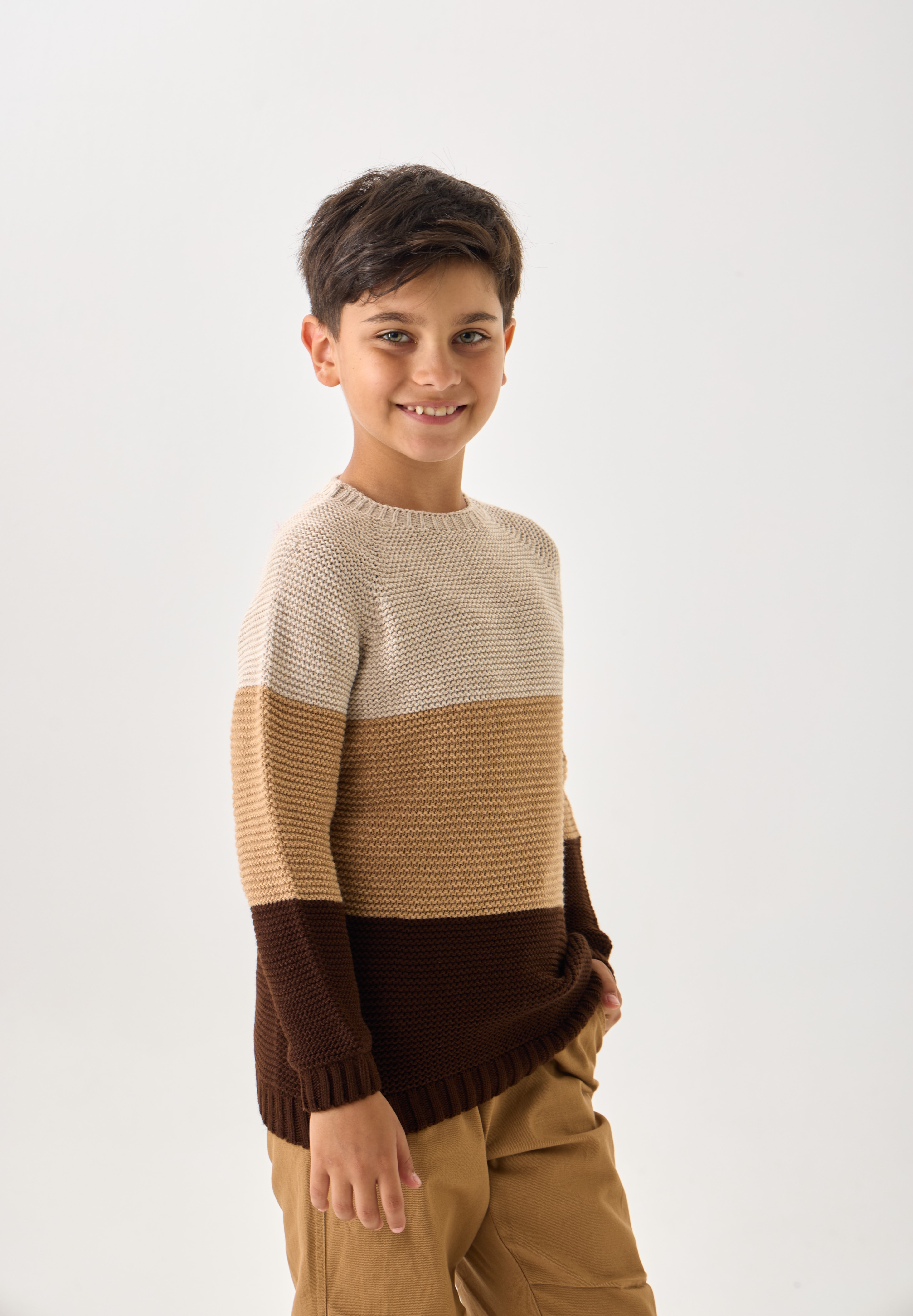 Unisex Çocuk Triko Kazak – 3 Renkli / Bisiklet Yaka / Uzun Kollu - Coconut