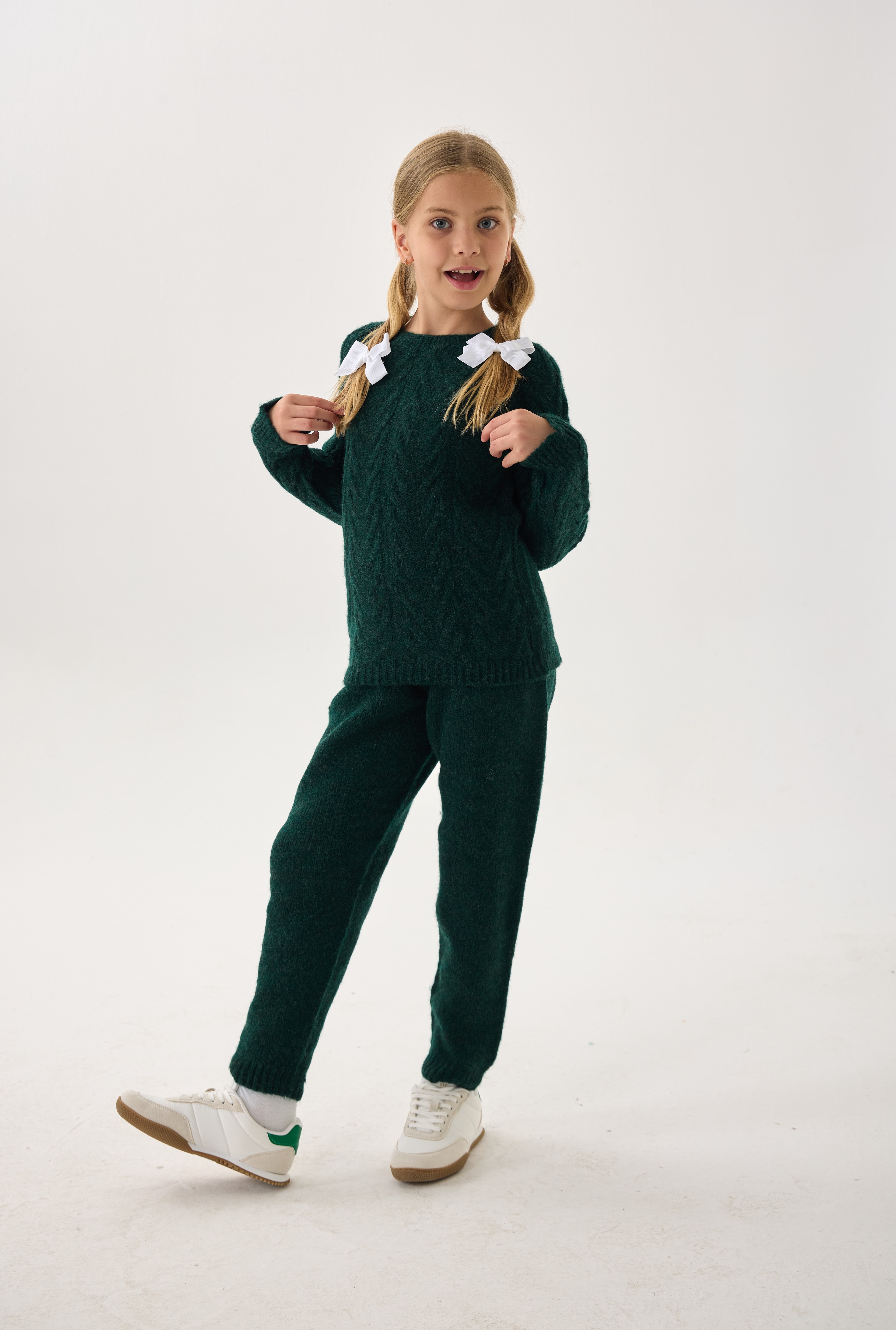  Unisex Çocuk İkili Takım – Triko Kazak ve Alt / Rahat Kalıp - Yeşil