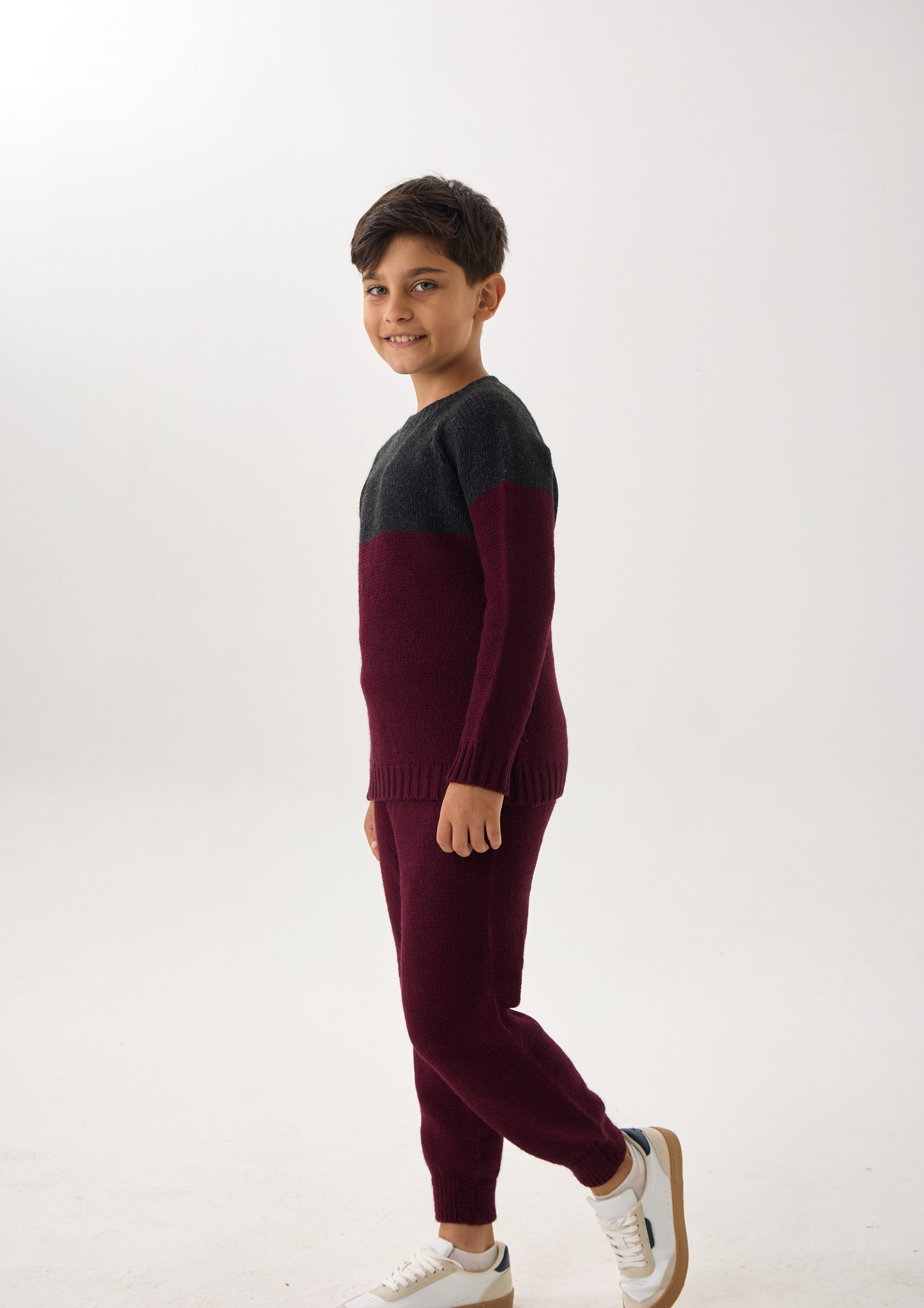  Unisex Çocuk Triko Takım – Kazak ve Alt / İkili Set / Rahat Kalıp - Bordo