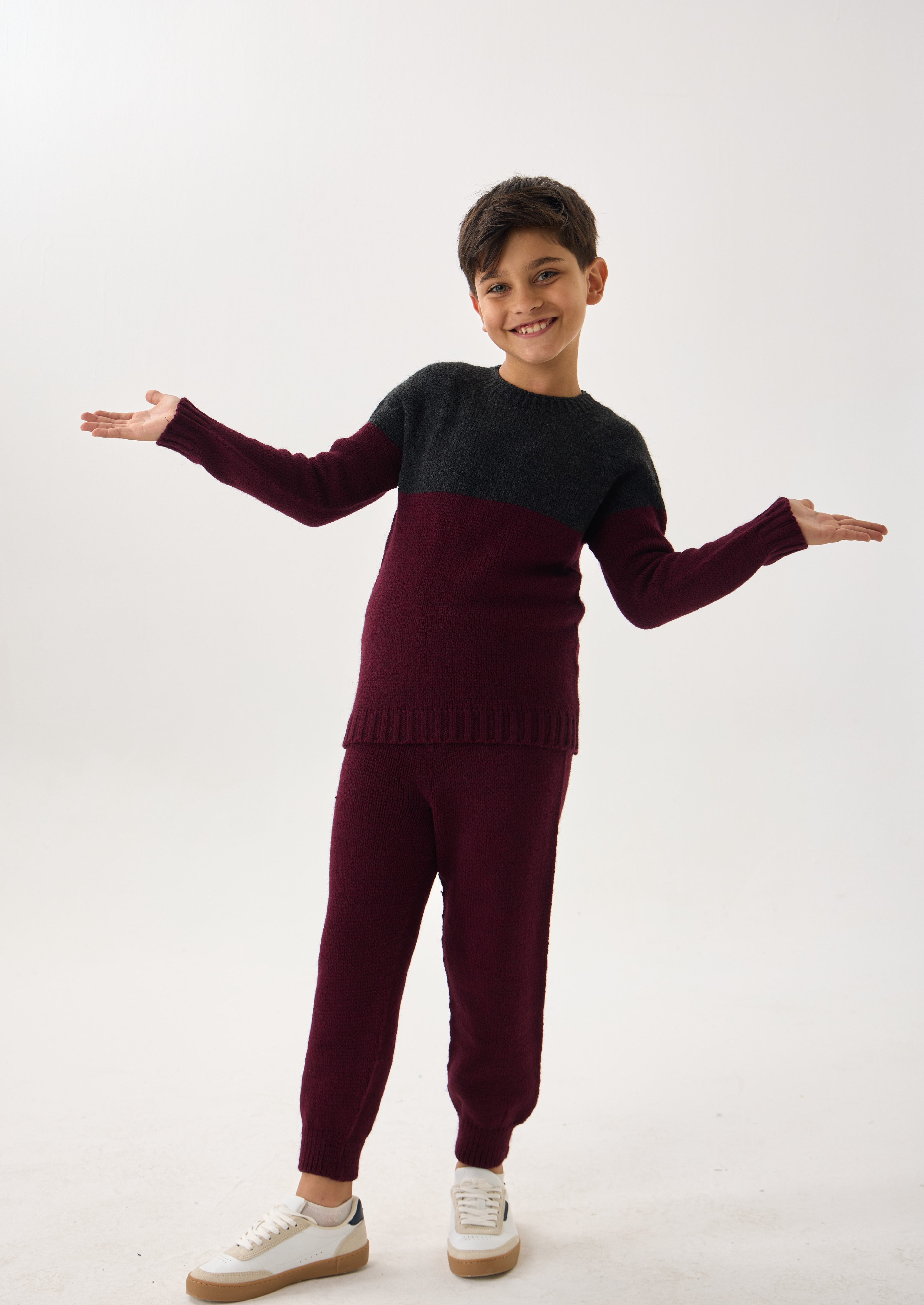  Unisex Çocuk Triko Takım – Kazak ve Alt / İkili Set / Rahat Kalıp - Bordo