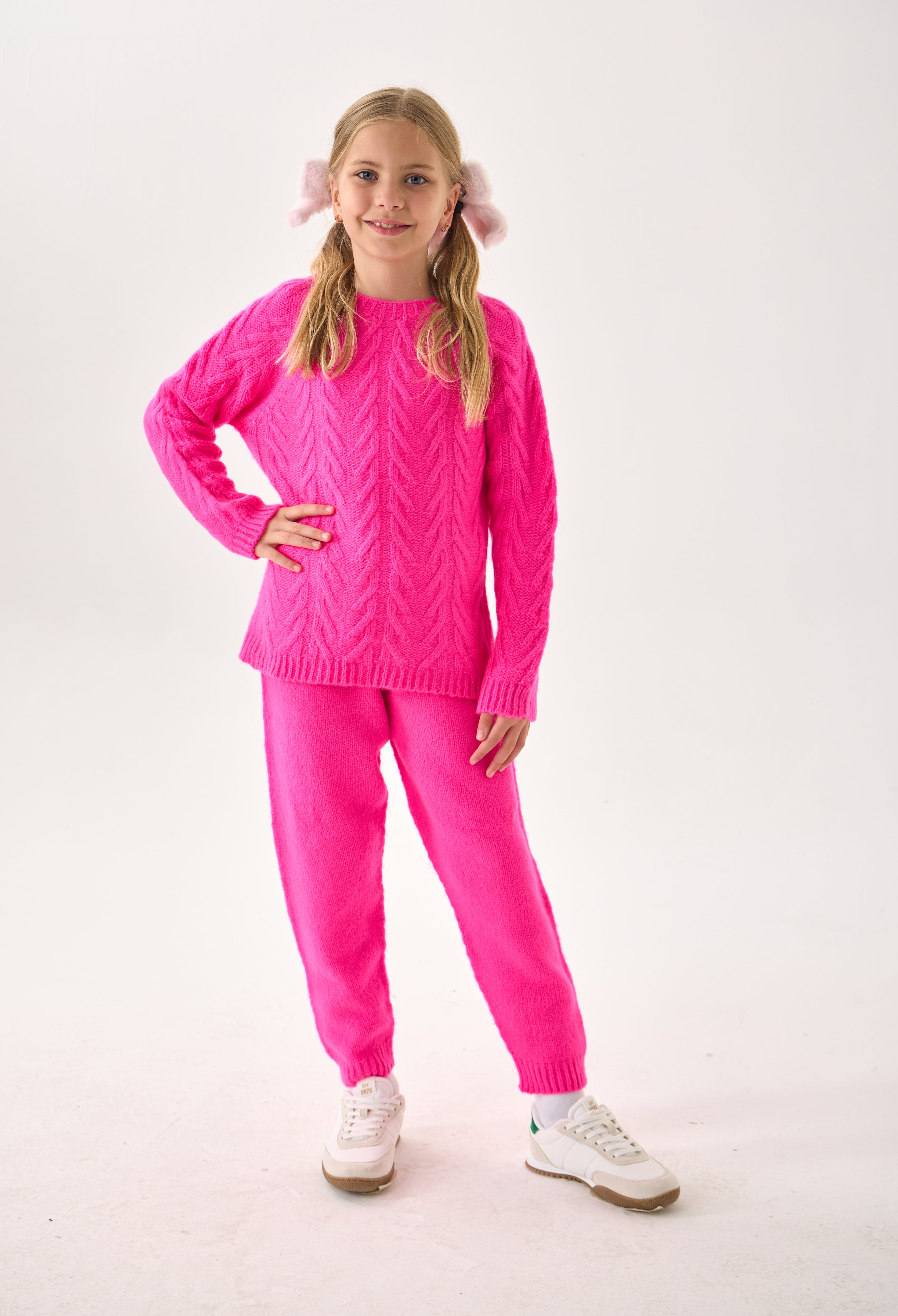  Unisex Çocuk İkili Takım – Triko Kazak ve Alt / Rahat Kalıp - Pembe