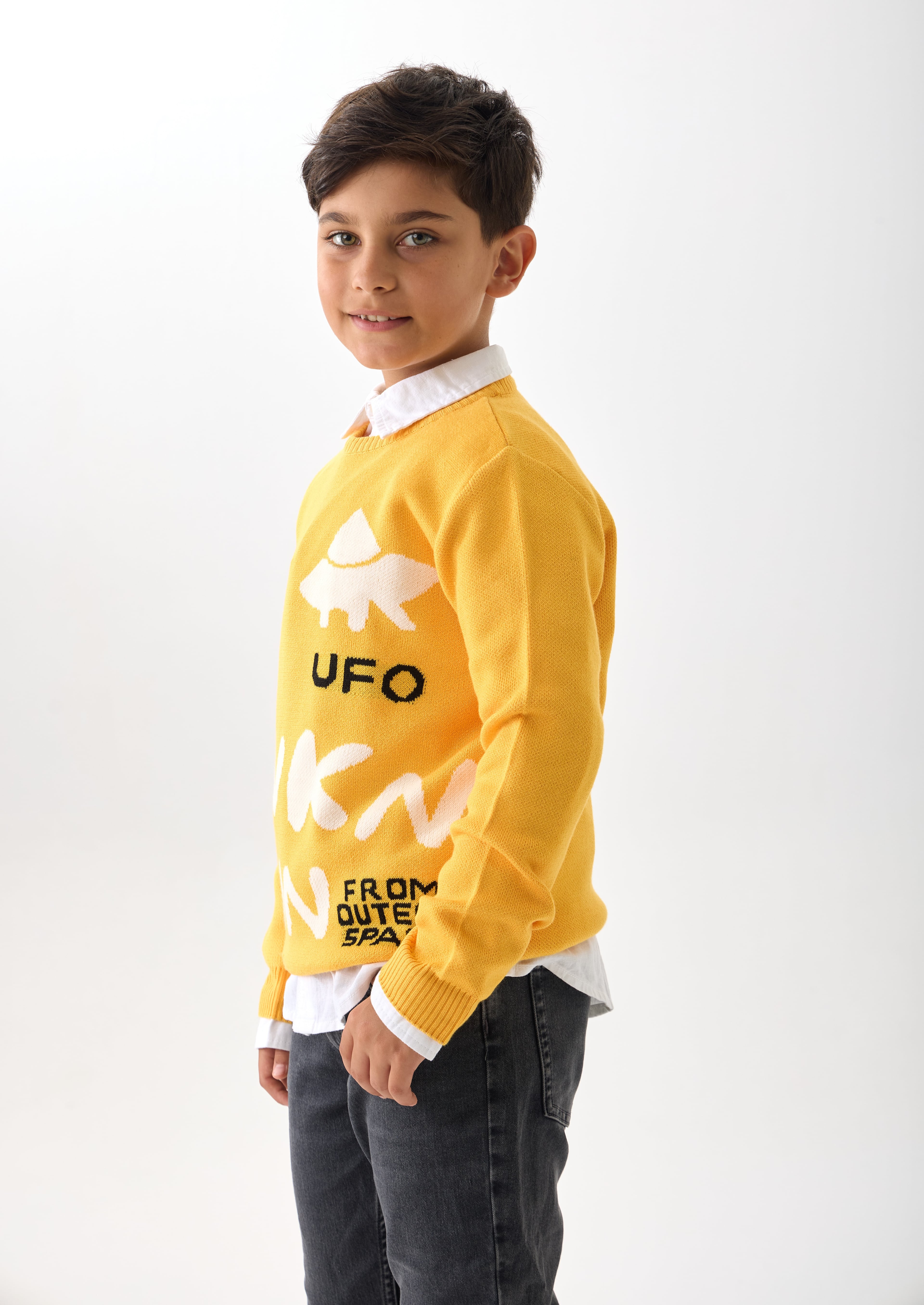 Sarı Erkek Çocuk Triko Kazak - Bisiklet Yaka / Uzun Kollu