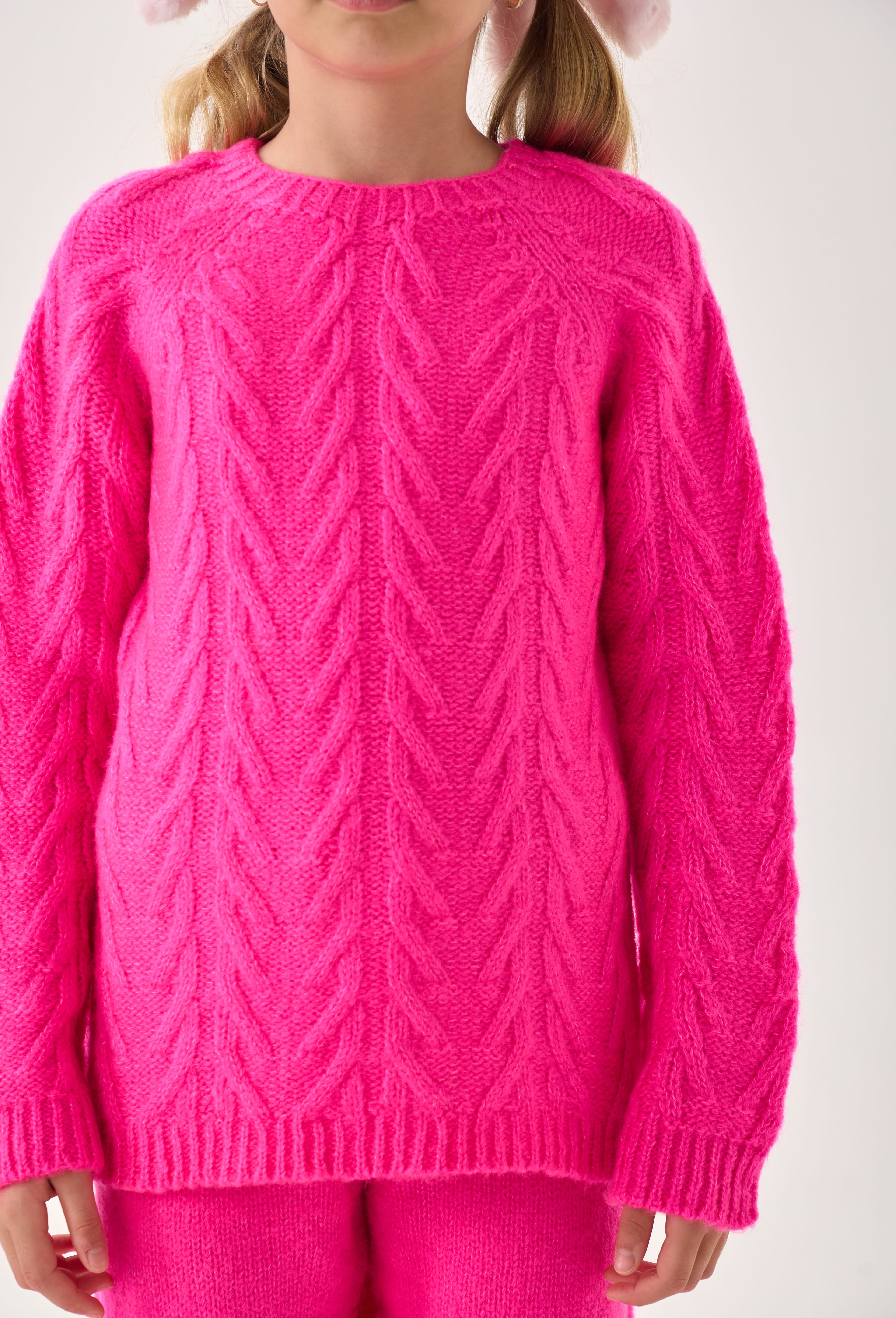  Unisex Çocuk İkili Takım – Triko Kazak ve Alt / Rahat Kalıp - Pembe