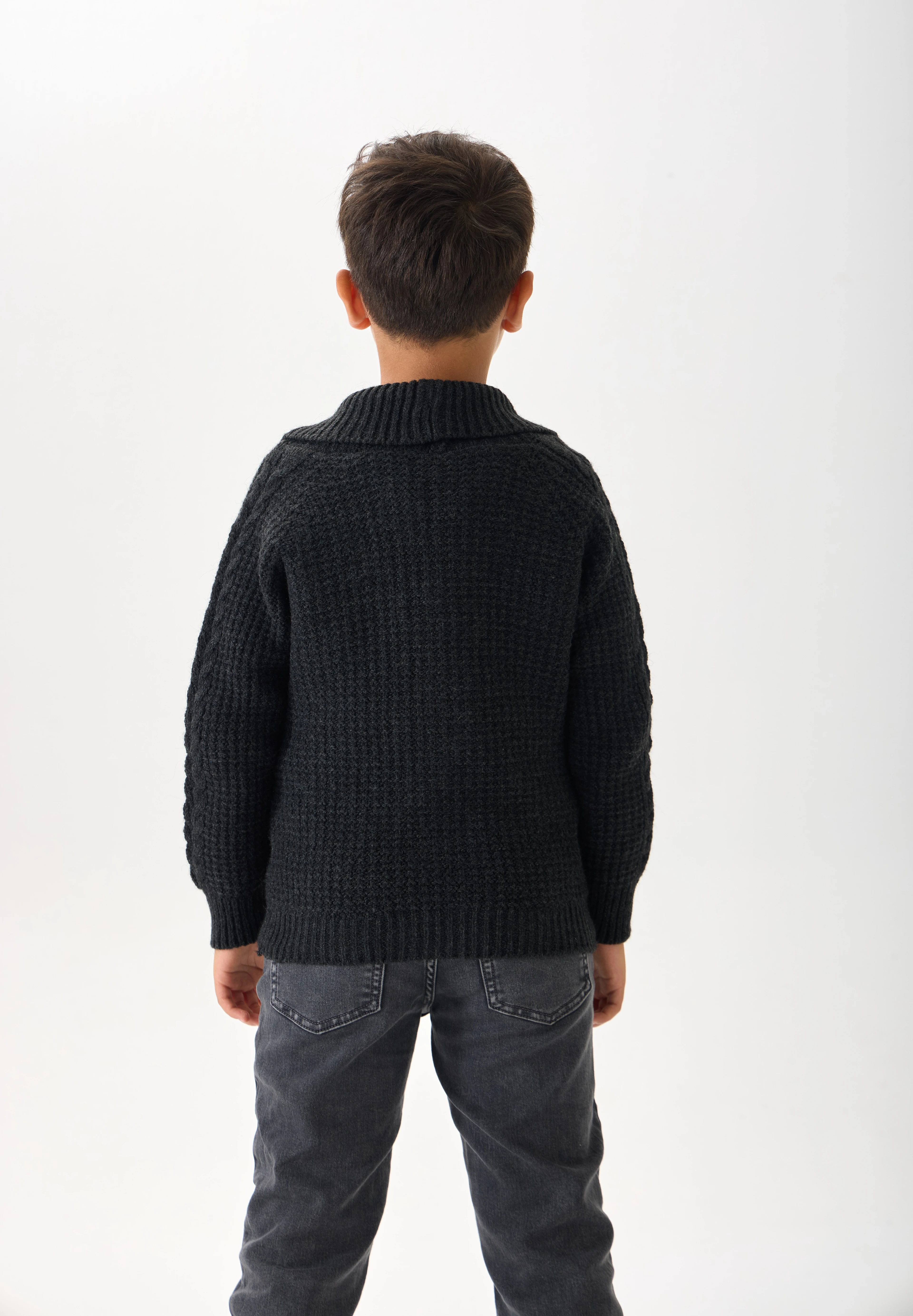 Erkek Çocuk Triko Hırka - Düğmeli ve Rahat Kesim - Antrasit