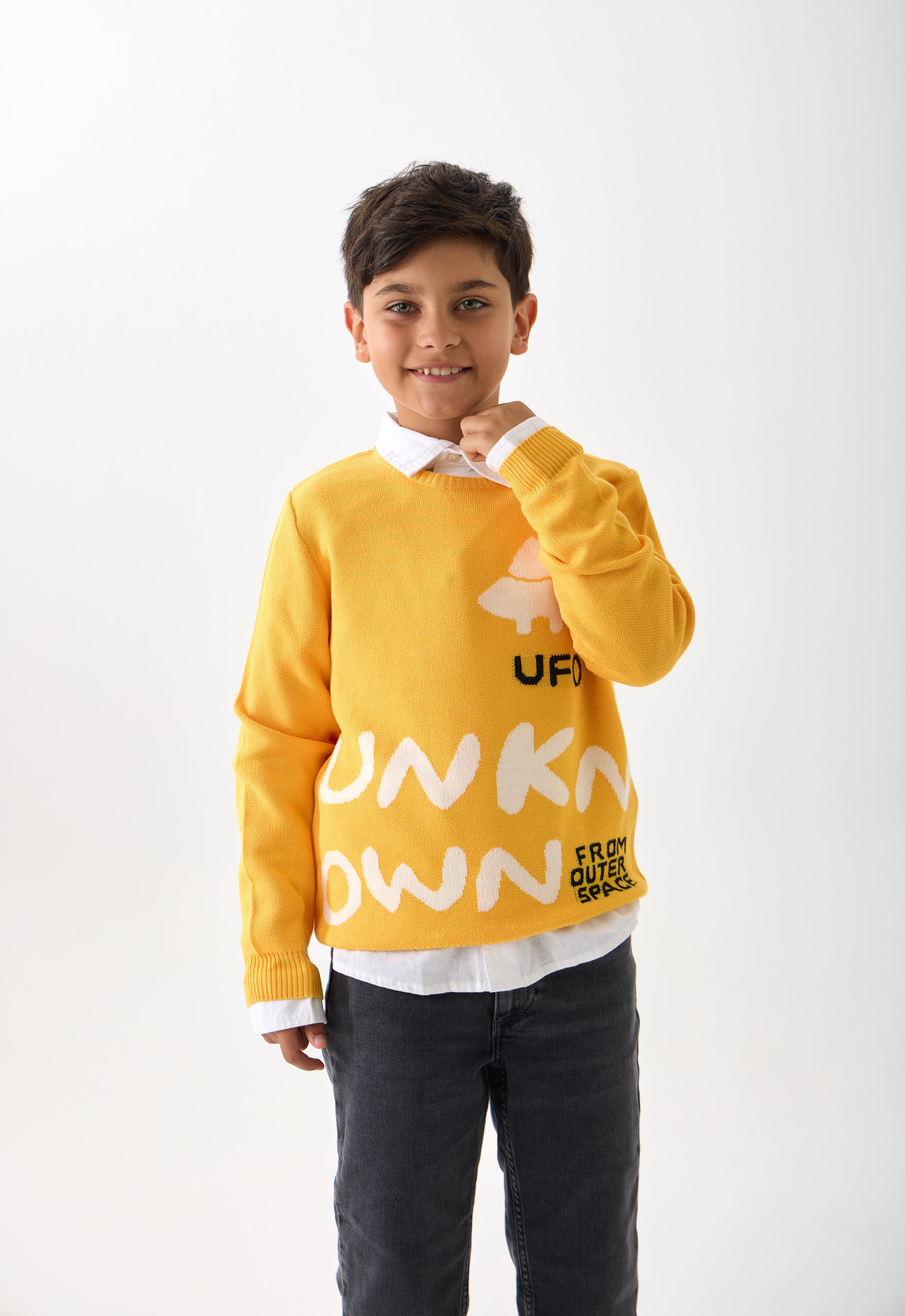 Sarı Erkek Çocuk Triko Kazak - Bisiklet Yaka / Uzun Kollu