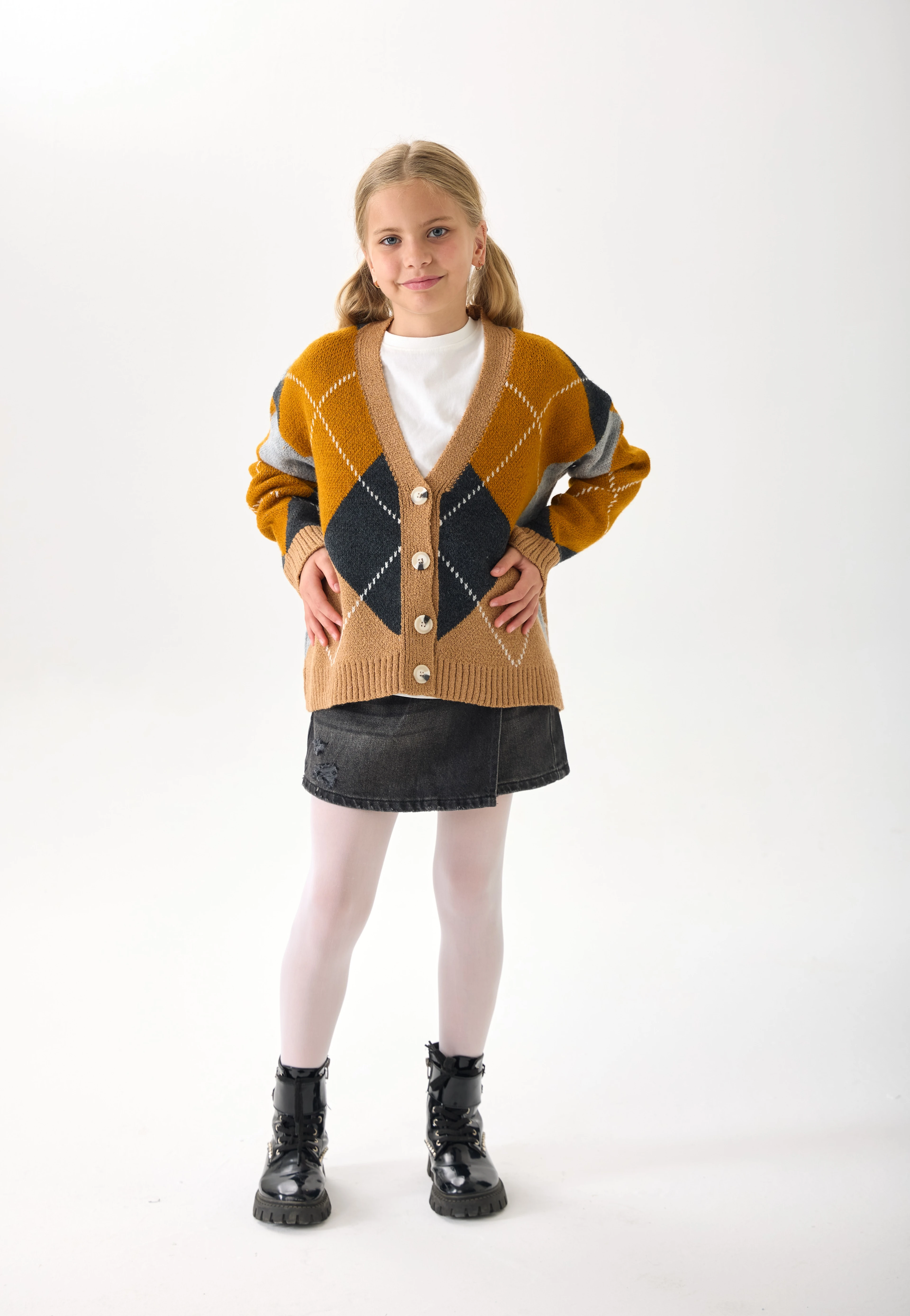 Kız Çocuk Triko Hırka - Düğmeli ve Uzun Kollu - Kum