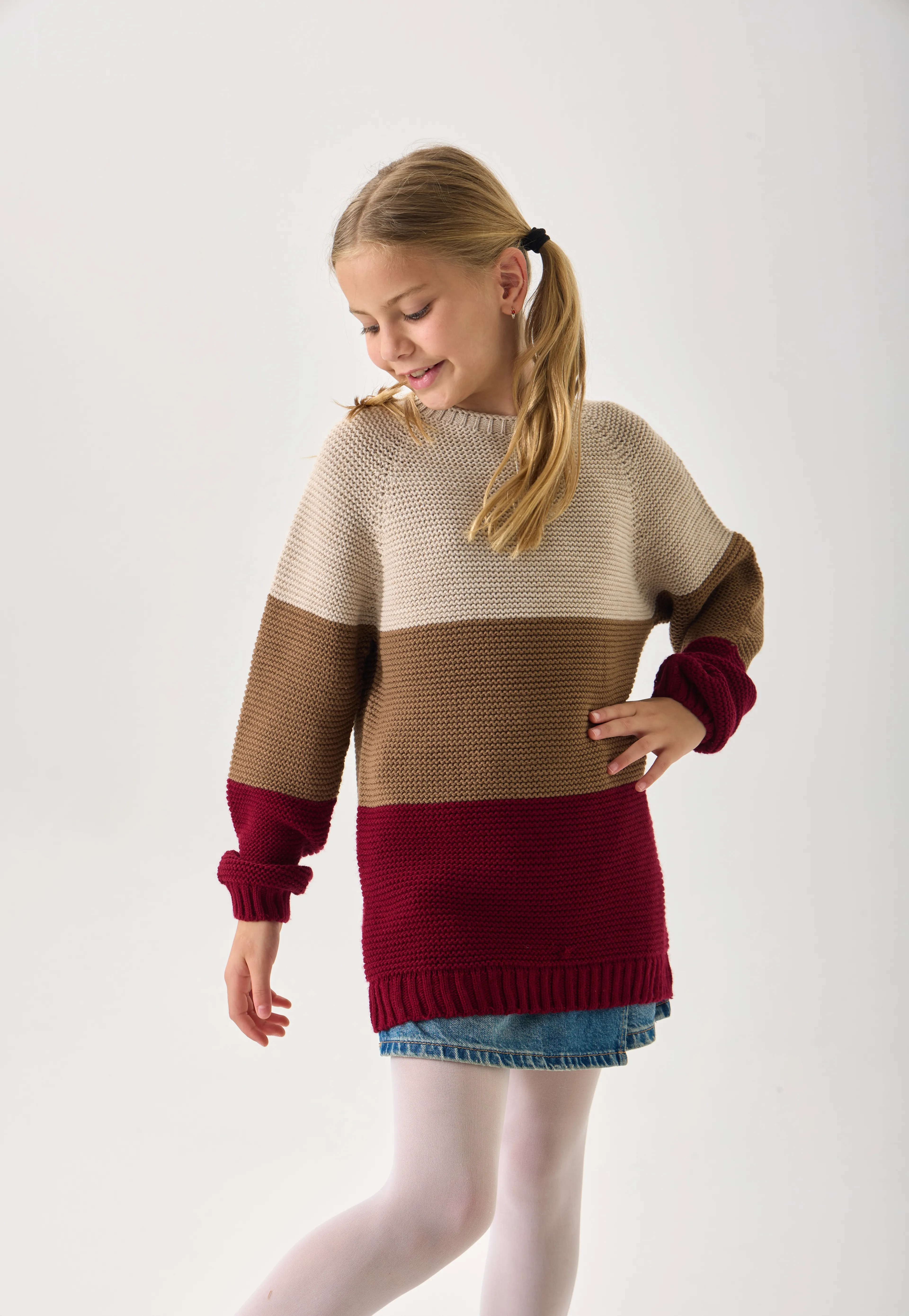 Unisex Çocuk Triko Kazak – 3 Renkli / Bisiklet Yaka / Uzun Kollu - Bordo