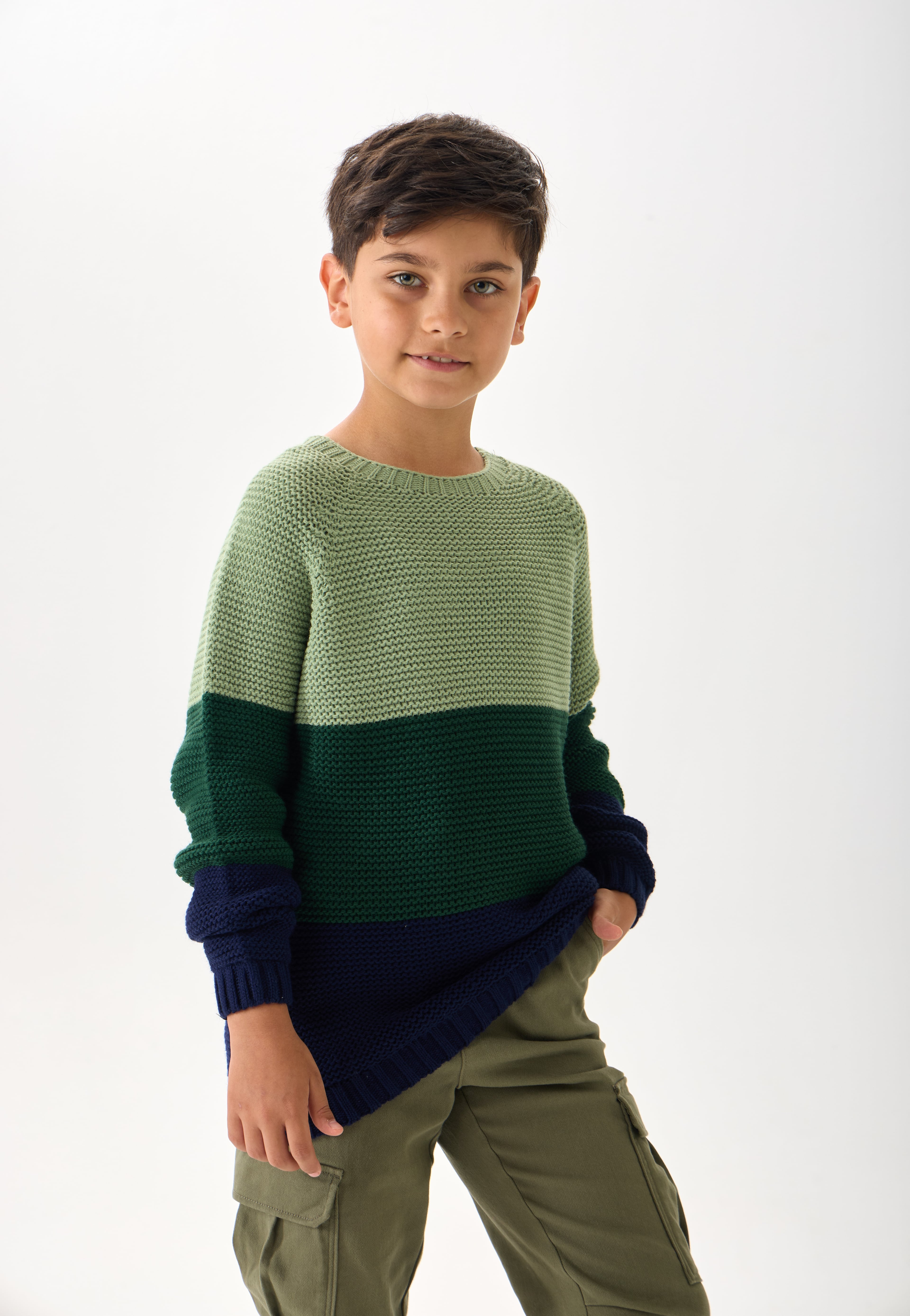 Unisex Çocuk Triko Kazak – 3 Renkli / Bisiklet Yaka / Uzun Kollu - Lacivert