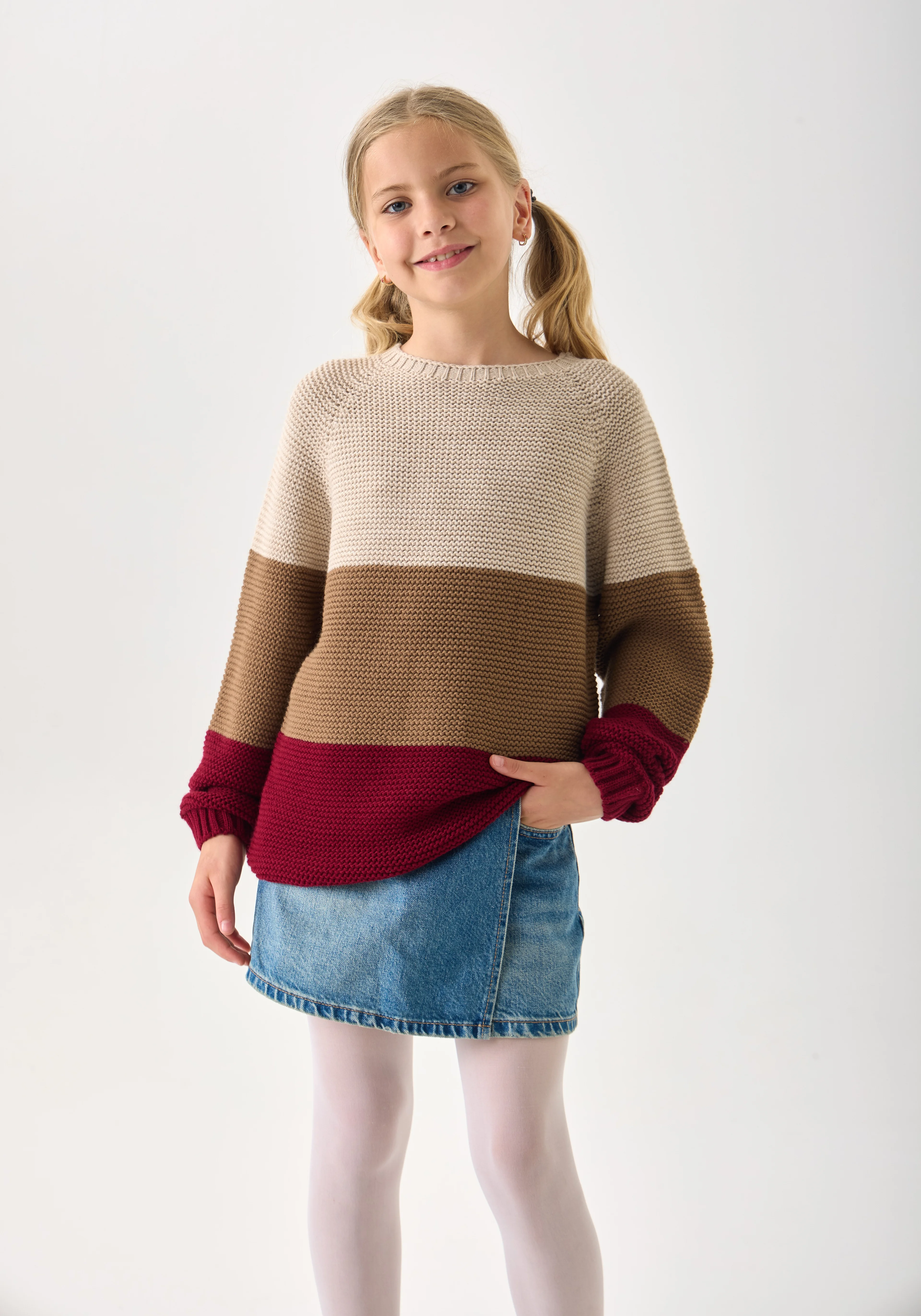 Unisex Çocuk Triko Kazak – 3 Renkli / Bisiklet Yaka / Uzun Kollu - Bordo