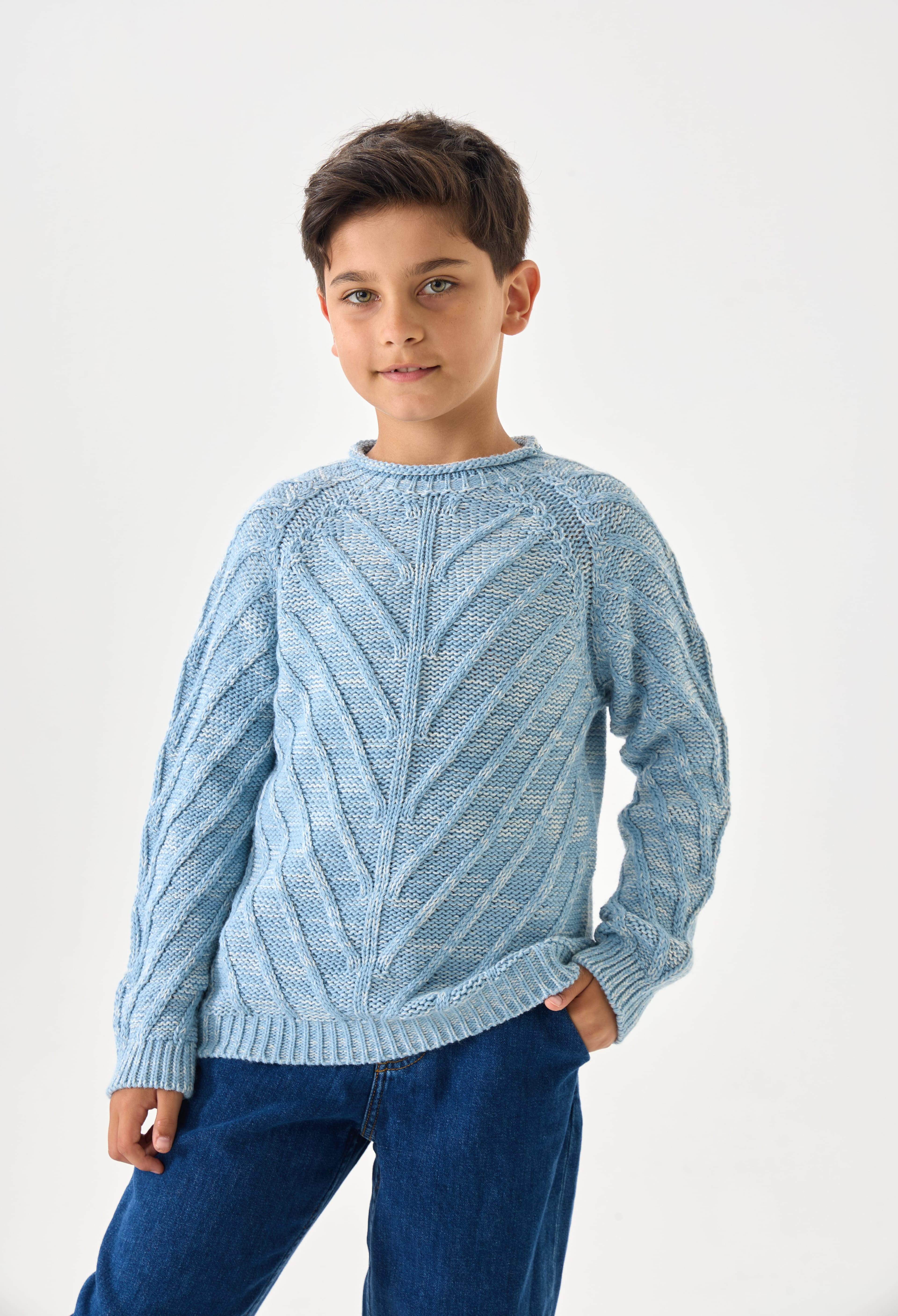 Erkek Çocuk Triko Kazak - Uzun Kollu ve Rahat Kesim Model - Mavi