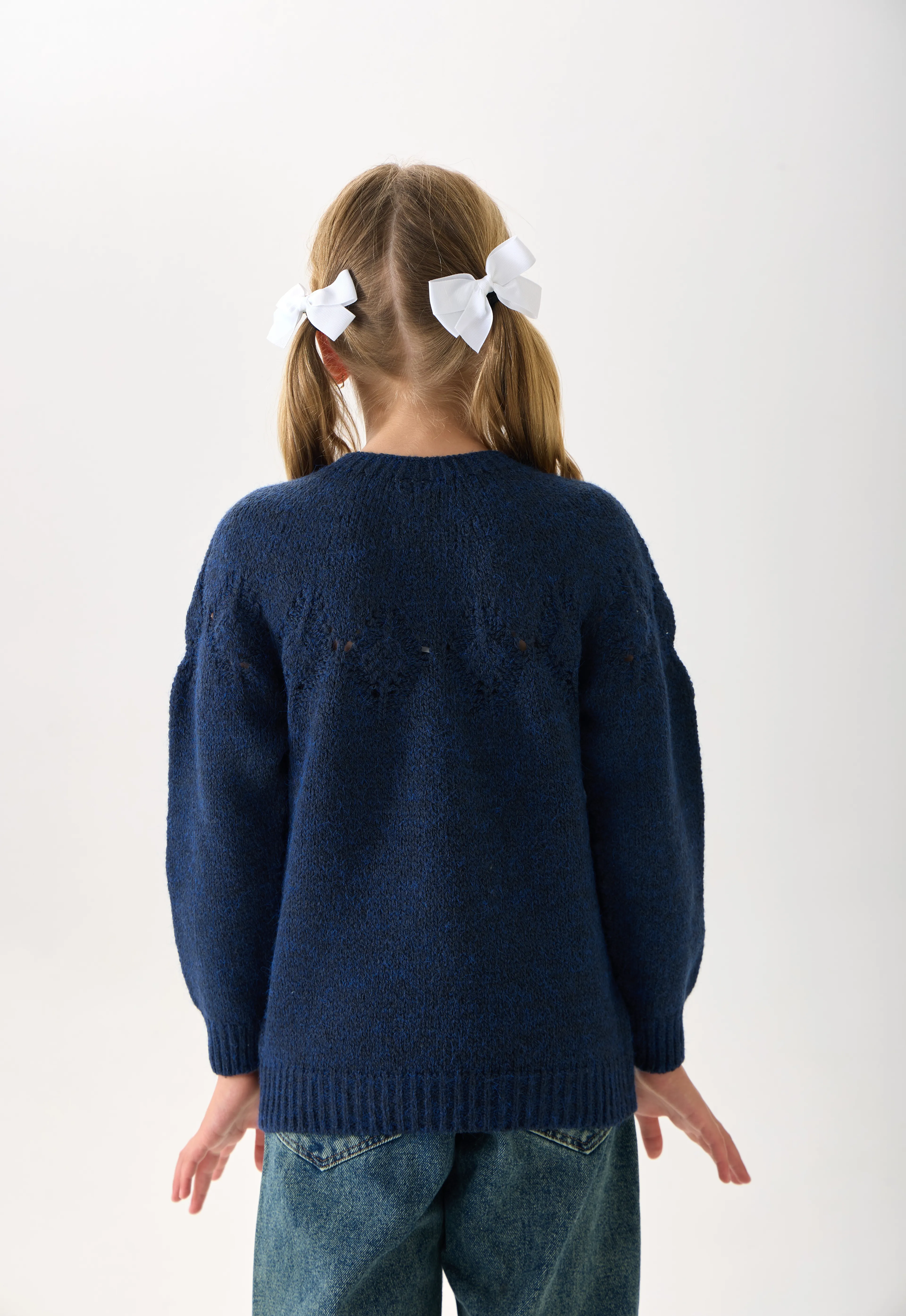 Kız Çocuk Triko Kazak - Bisiklet Yaka ve Uzun Kollu Günlük Model - Lacivert