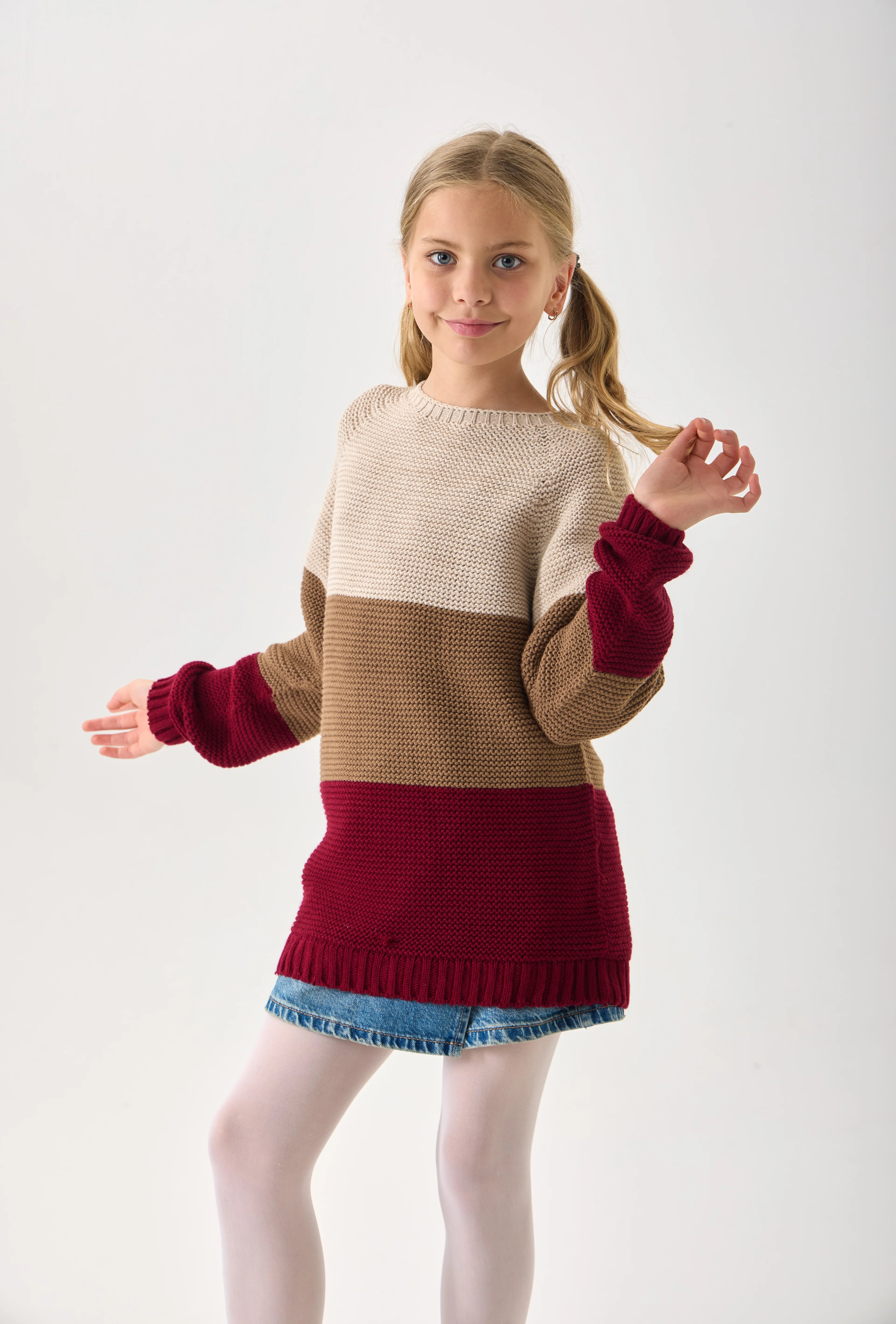 Unisex Çocuk Triko Kazak – 3 Renkli / Bisiklet Yaka / Uzun Kollu - Bordo