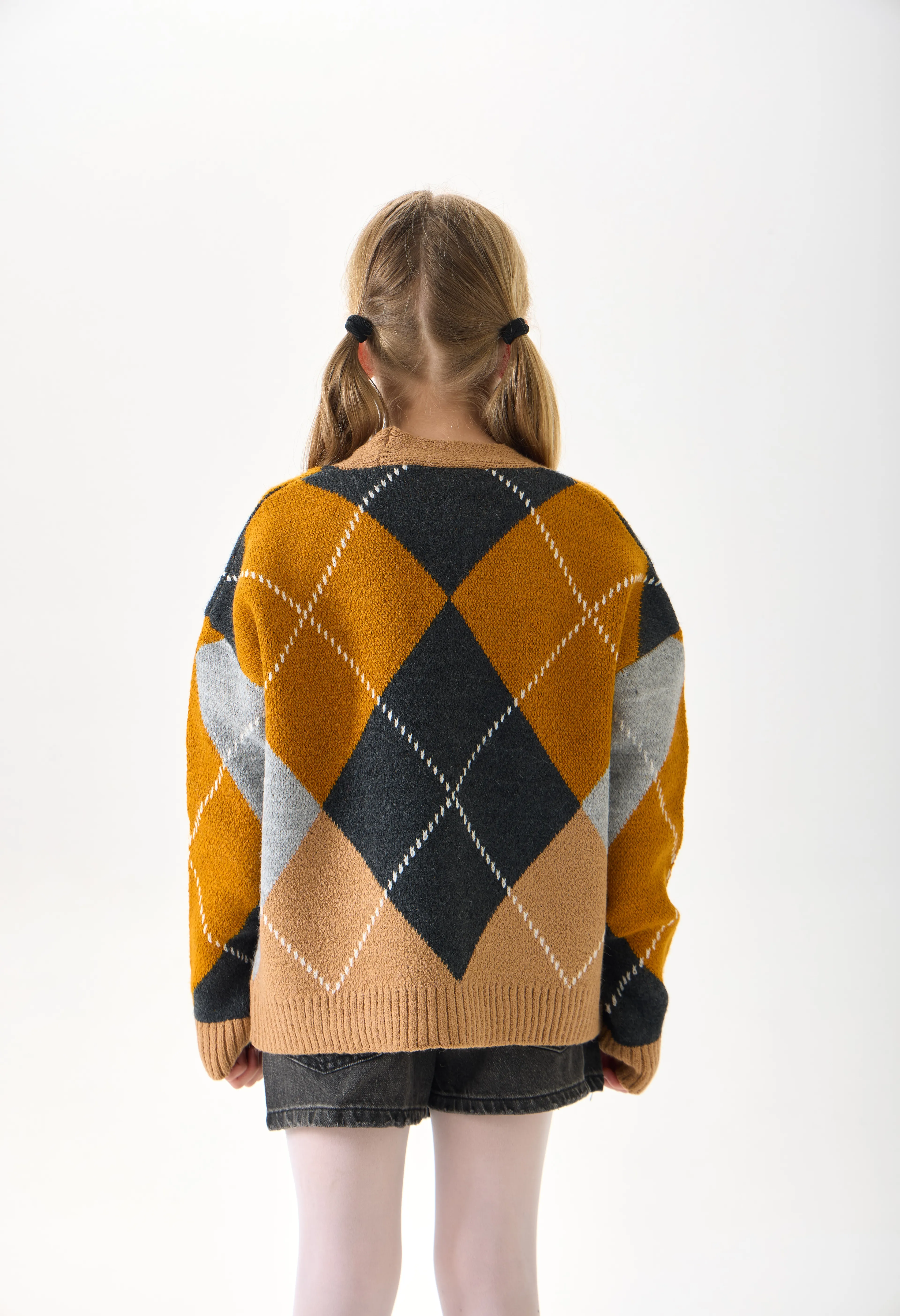 Kız Çocuk Triko Hırka - Düğmeli ve Uzun Kollu - Kum