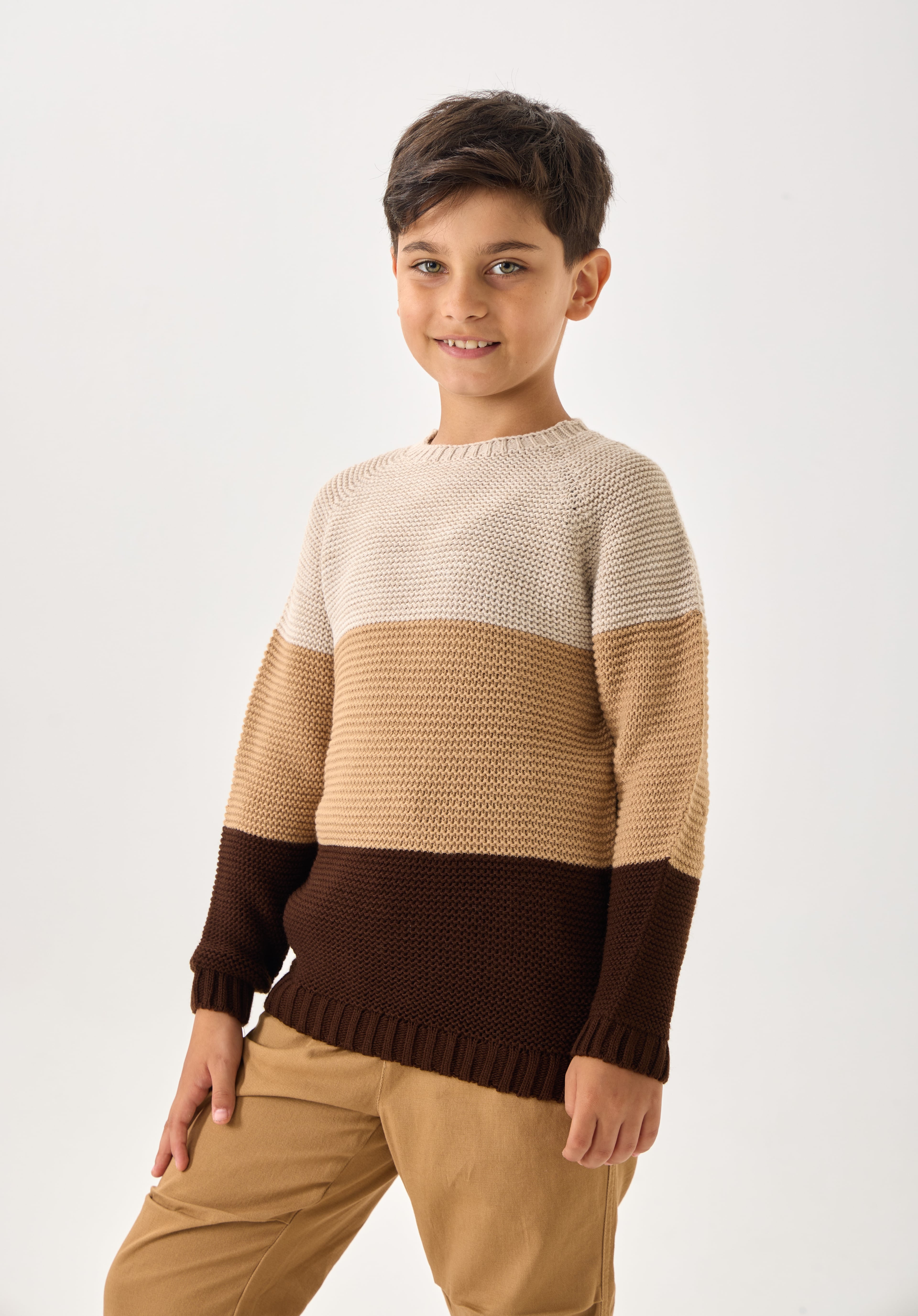 Unisex Çocuk Triko Kazak – 3 Renkli / Bisiklet Yaka / Uzun Kollu - Coconut