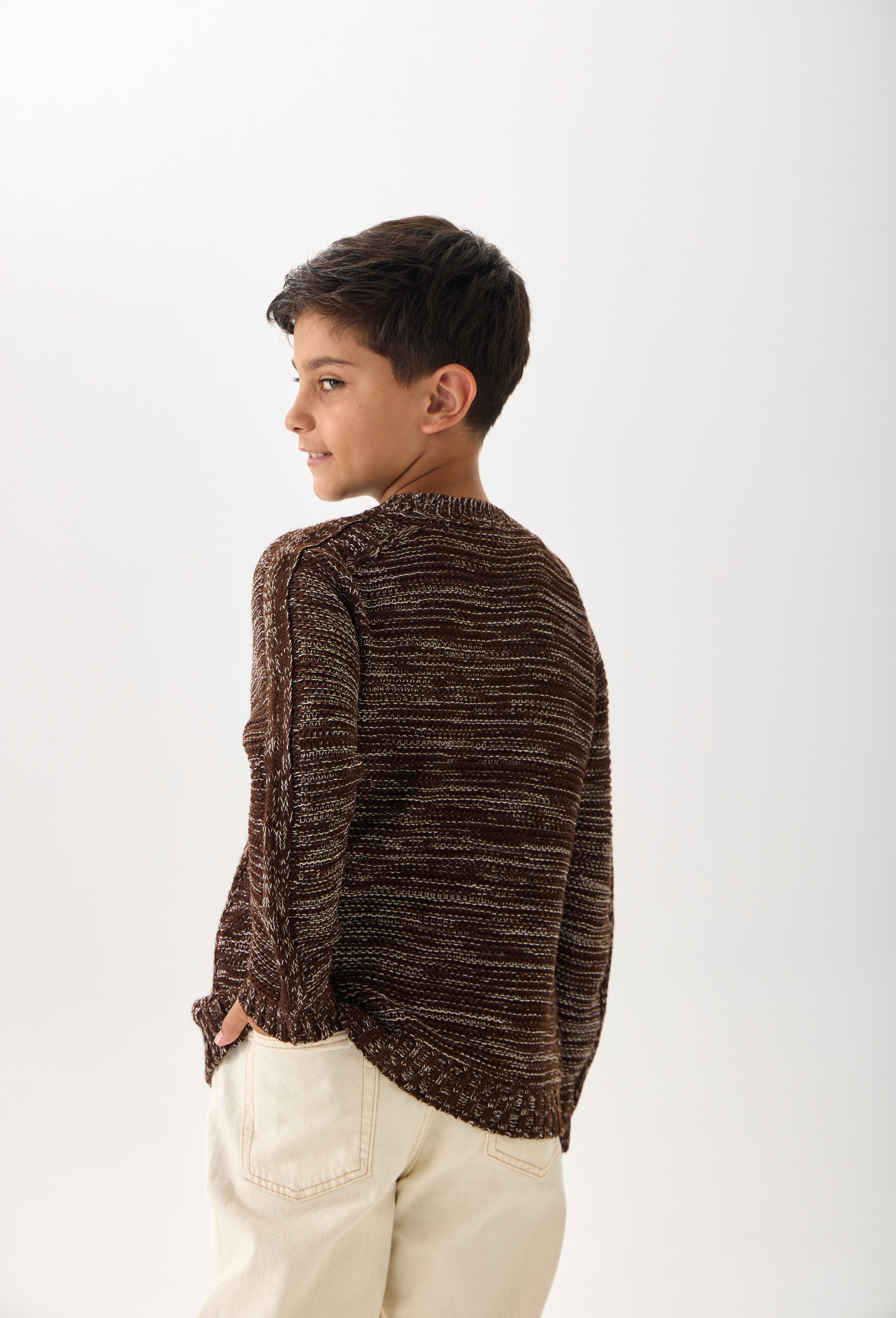 Erkek Çocuk Triko Kazak – Bisiklet Yaka ve Uzun Kollu Günlük Model - Coconut