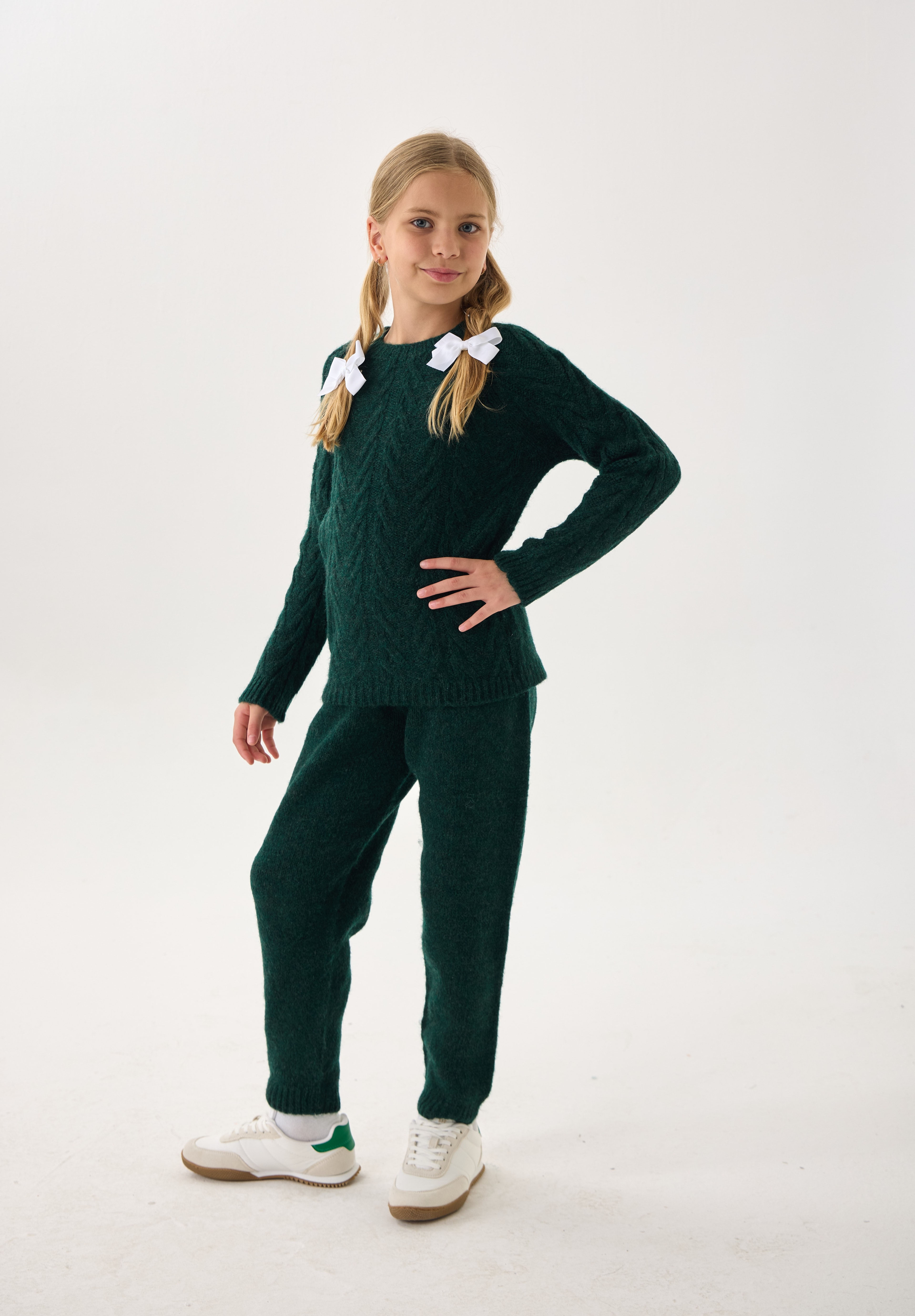  Unisex Çocuk İkili Takım – Triko Kazak ve Alt / Rahat Kalıp - Yeşil