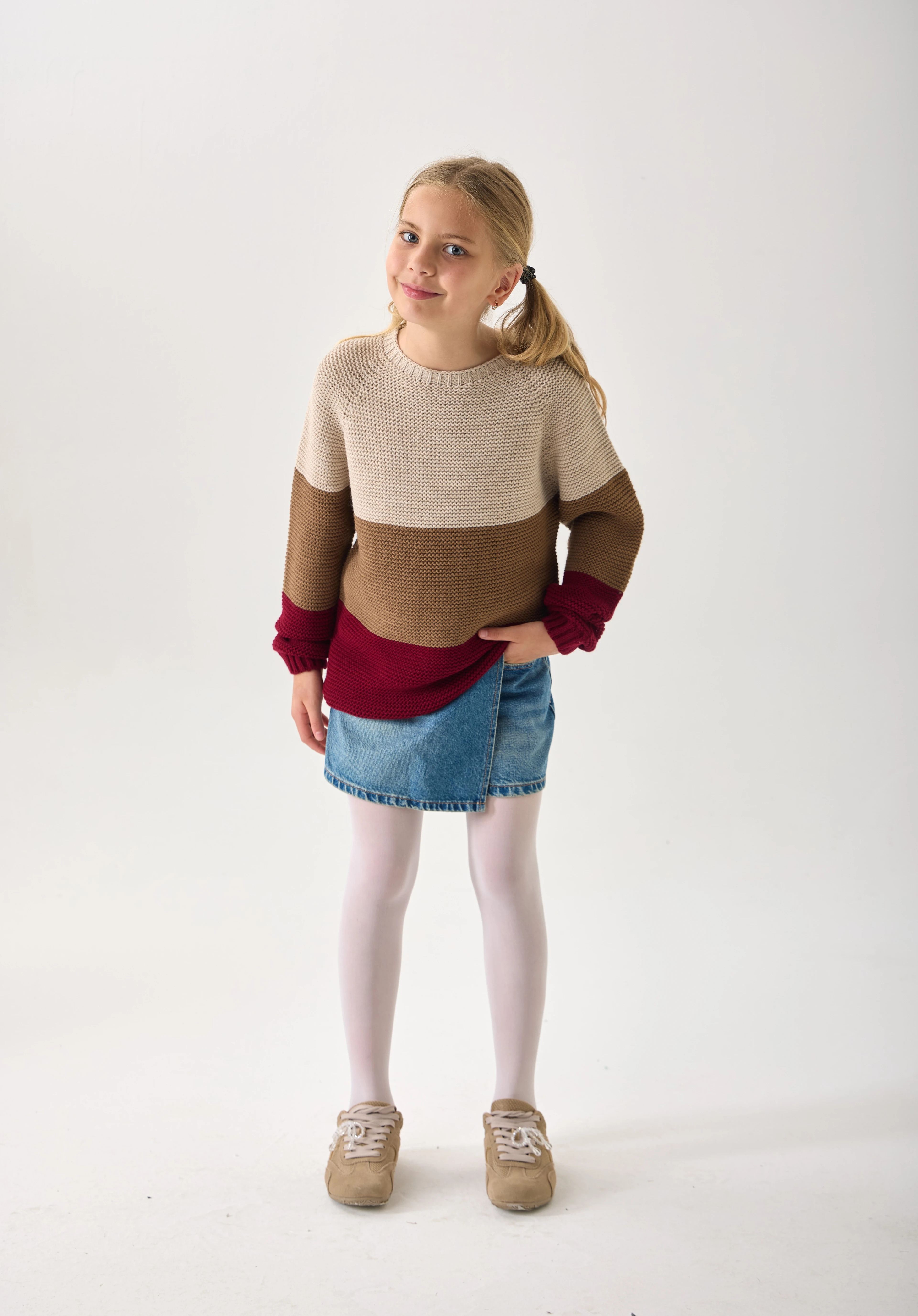 Unisex Çocuk Triko Kazak – 3 Renkli / Bisiklet Yaka / Uzun Kollu - Bordo