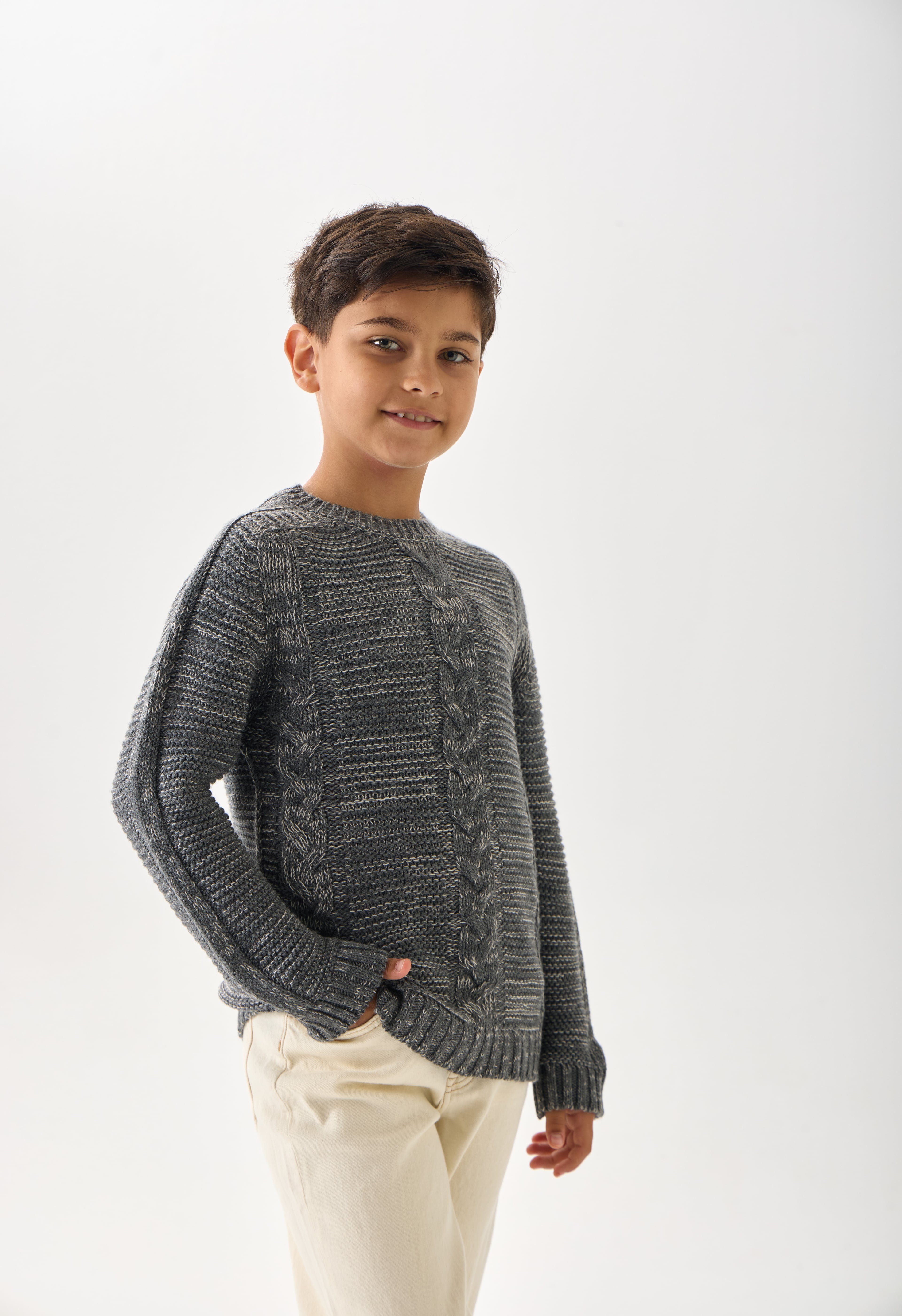 Erkek Çocuk Triko Kazak – Bisiklet Yaka ve Uzun Kollu Günlük Model - Antrasit