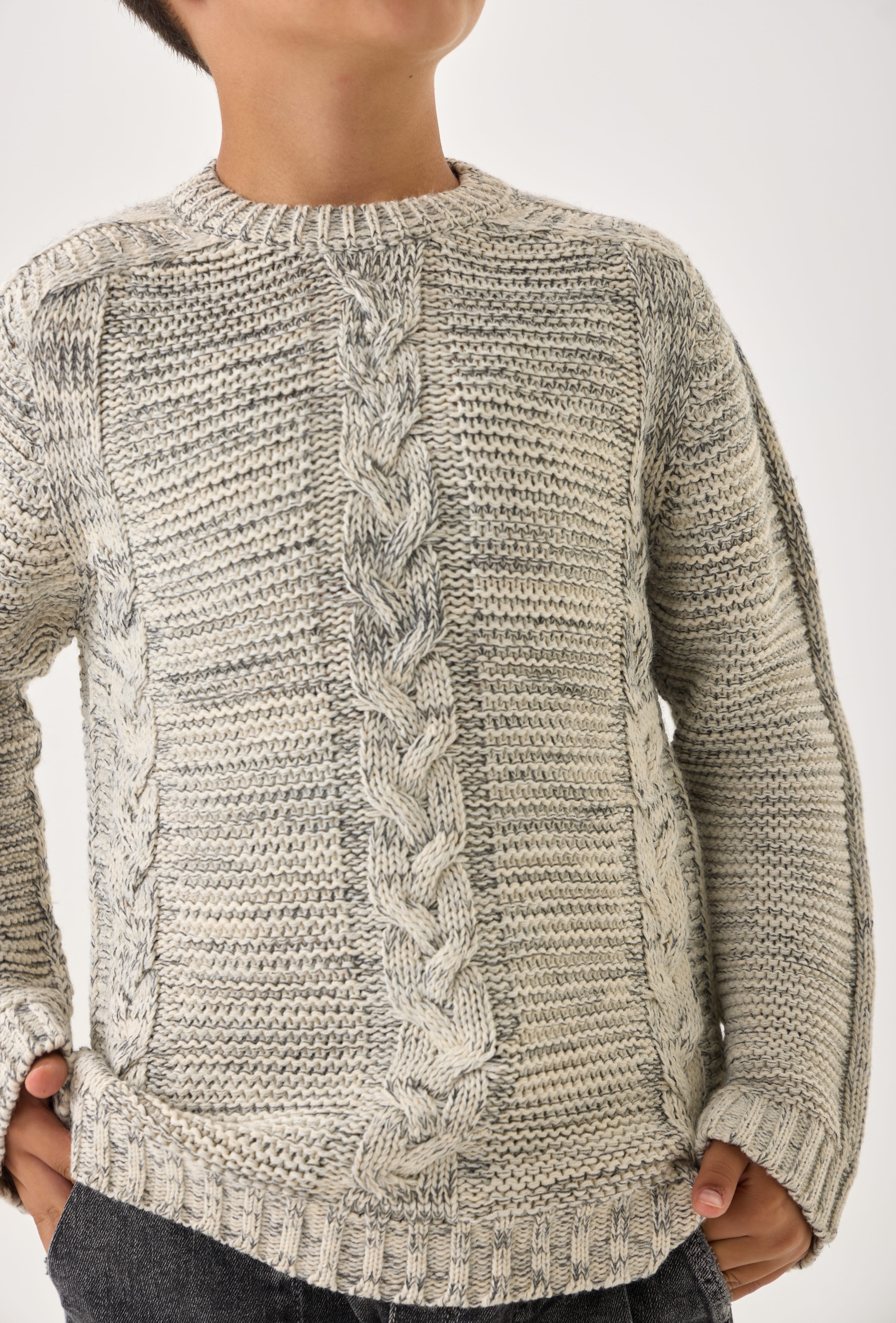 Erkek Çocuk Triko Kazak – Bisiklet Yaka ve Uzun Kollu Günlük Model - Taş