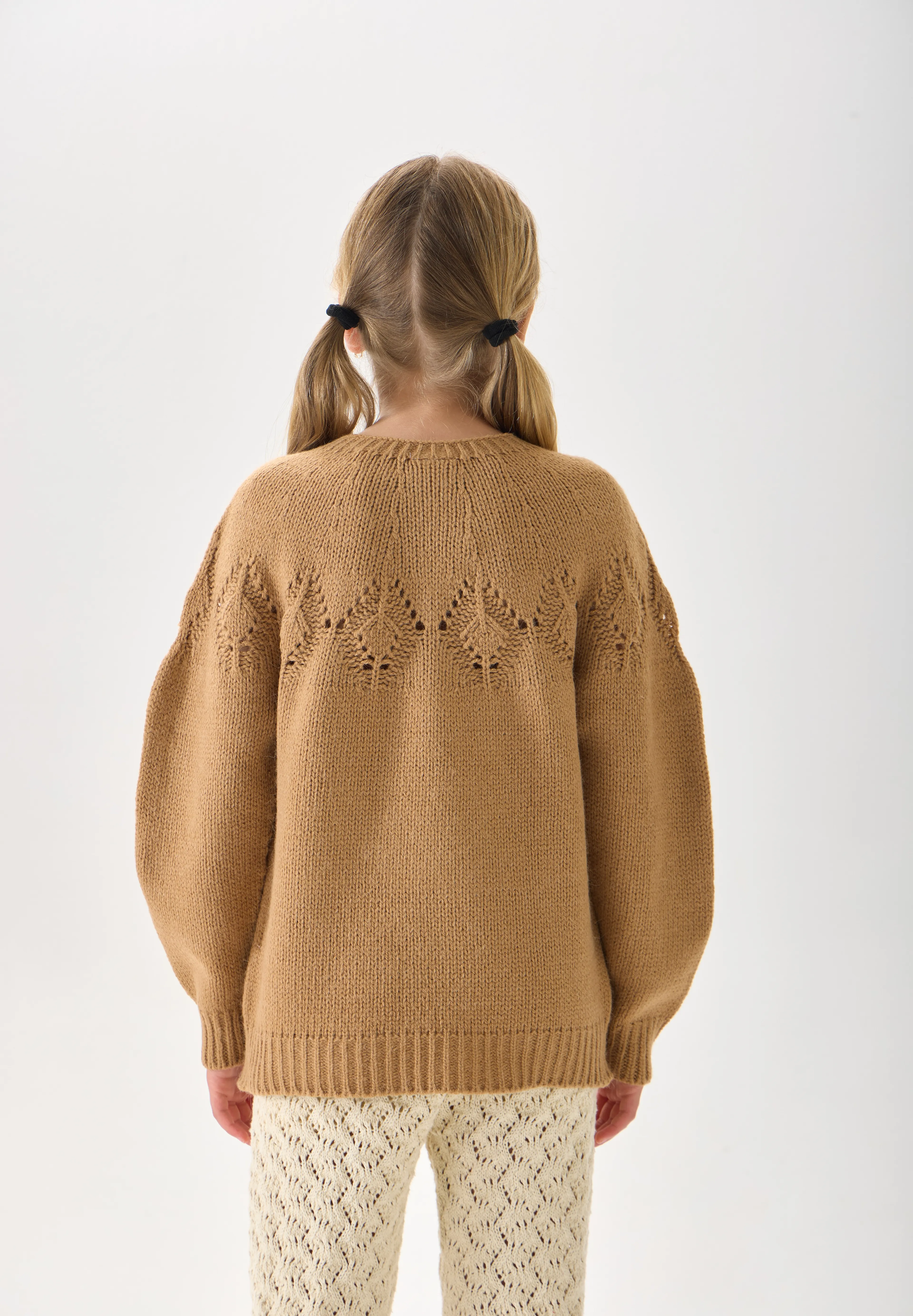 Kız Çocuk Triko Kazak - Bisiklet Yaka ve Uzun Kollu Günlük Model - Camel