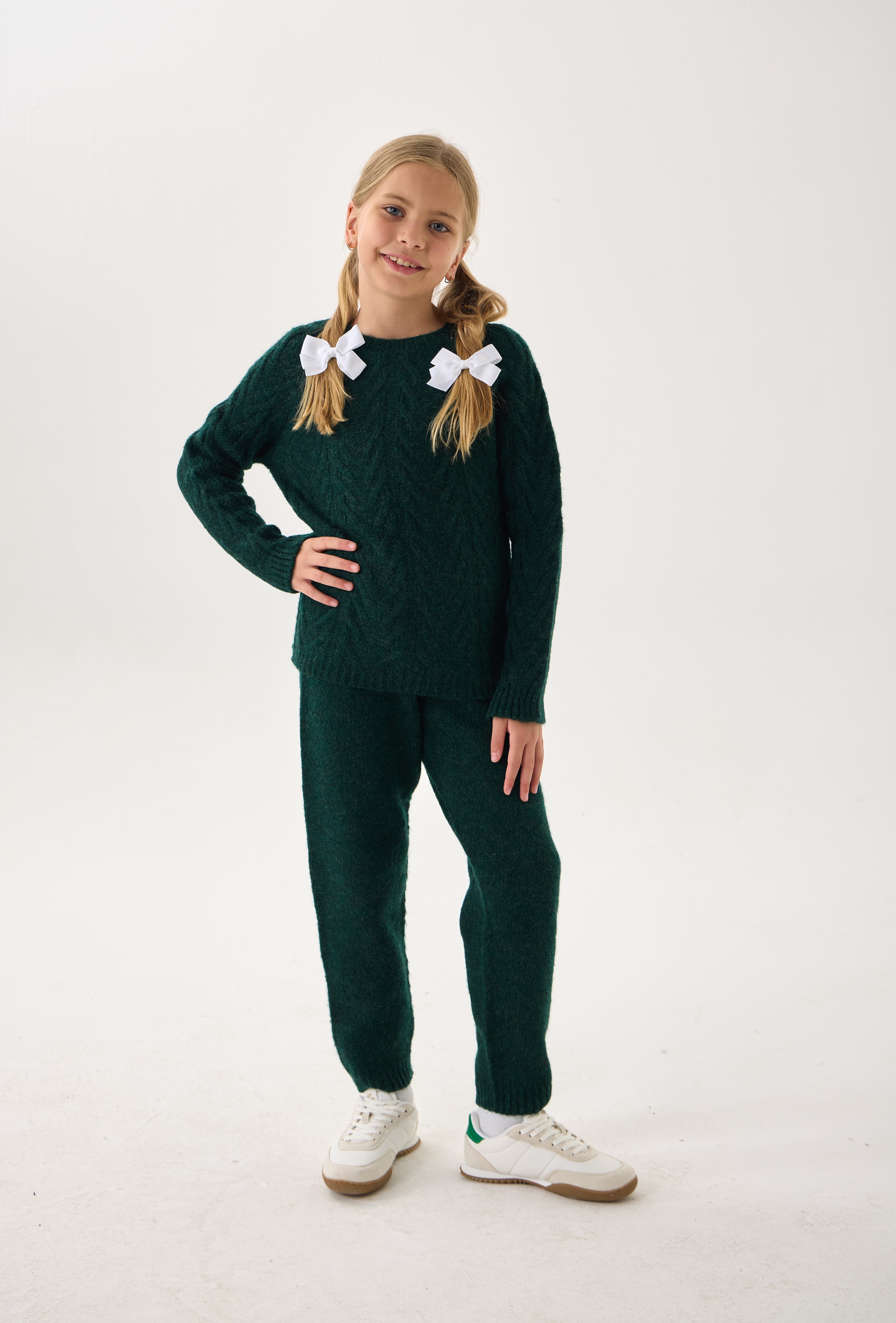  Unisex Çocuk İkili Takım – Triko Kazak ve Alt / Rahat Kalıp - Yeşil