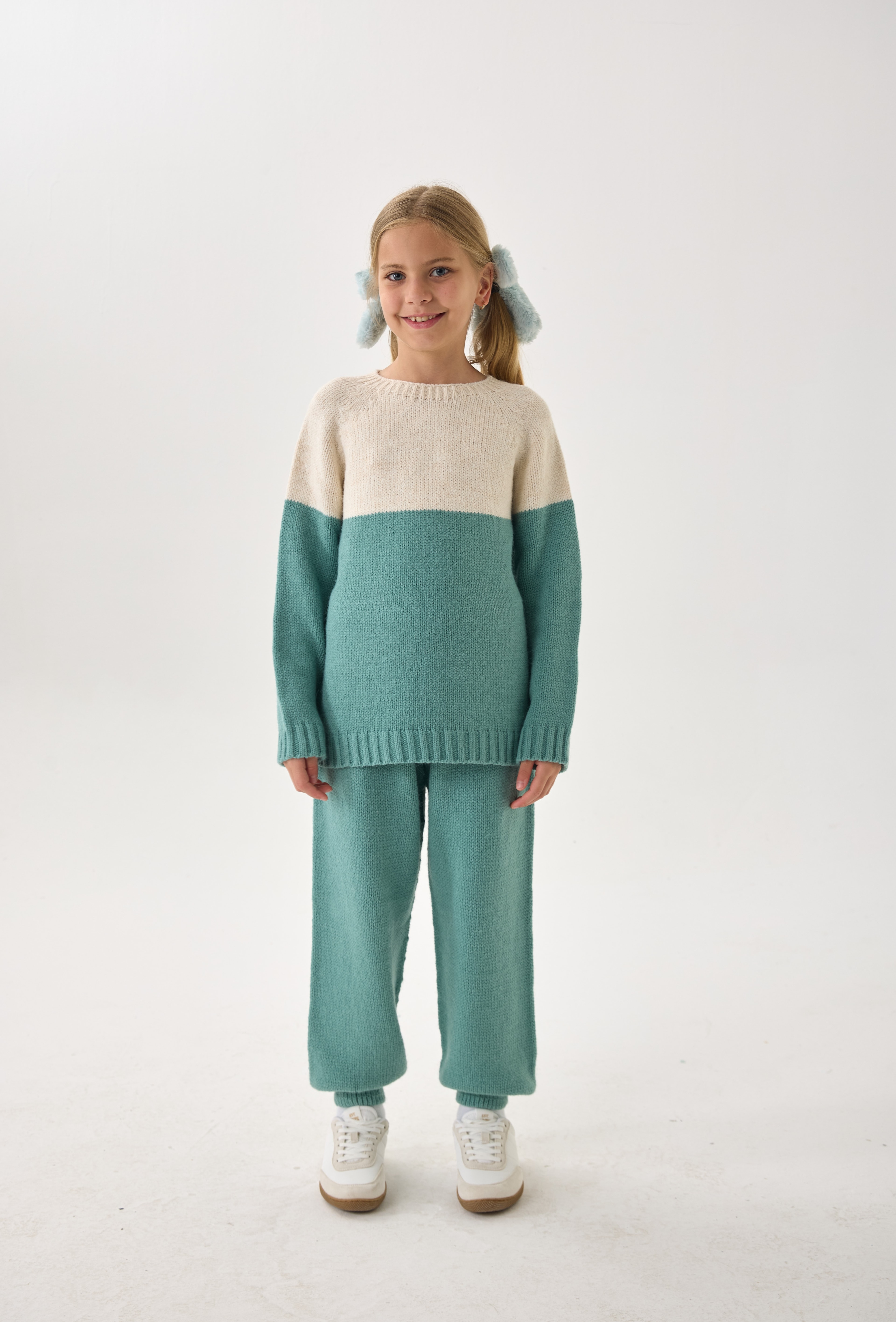  Unisex Çocuk Triko Takım – Kazak ve Alt / İkili Set / Rahat Kalıp - Mint