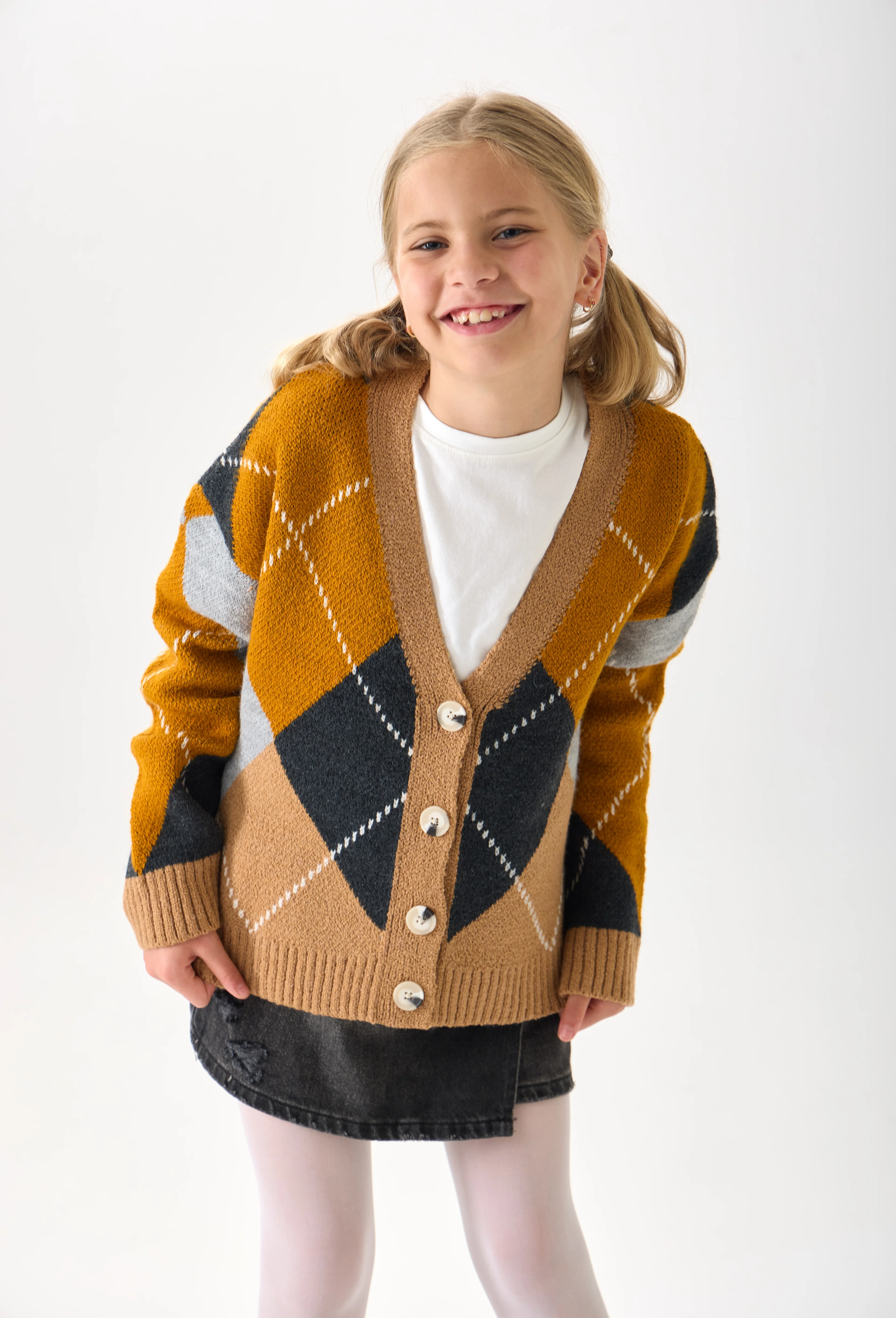 Kız Çocuk Triko Hırka - Düğmeli ve Uzun Kollu - Kum