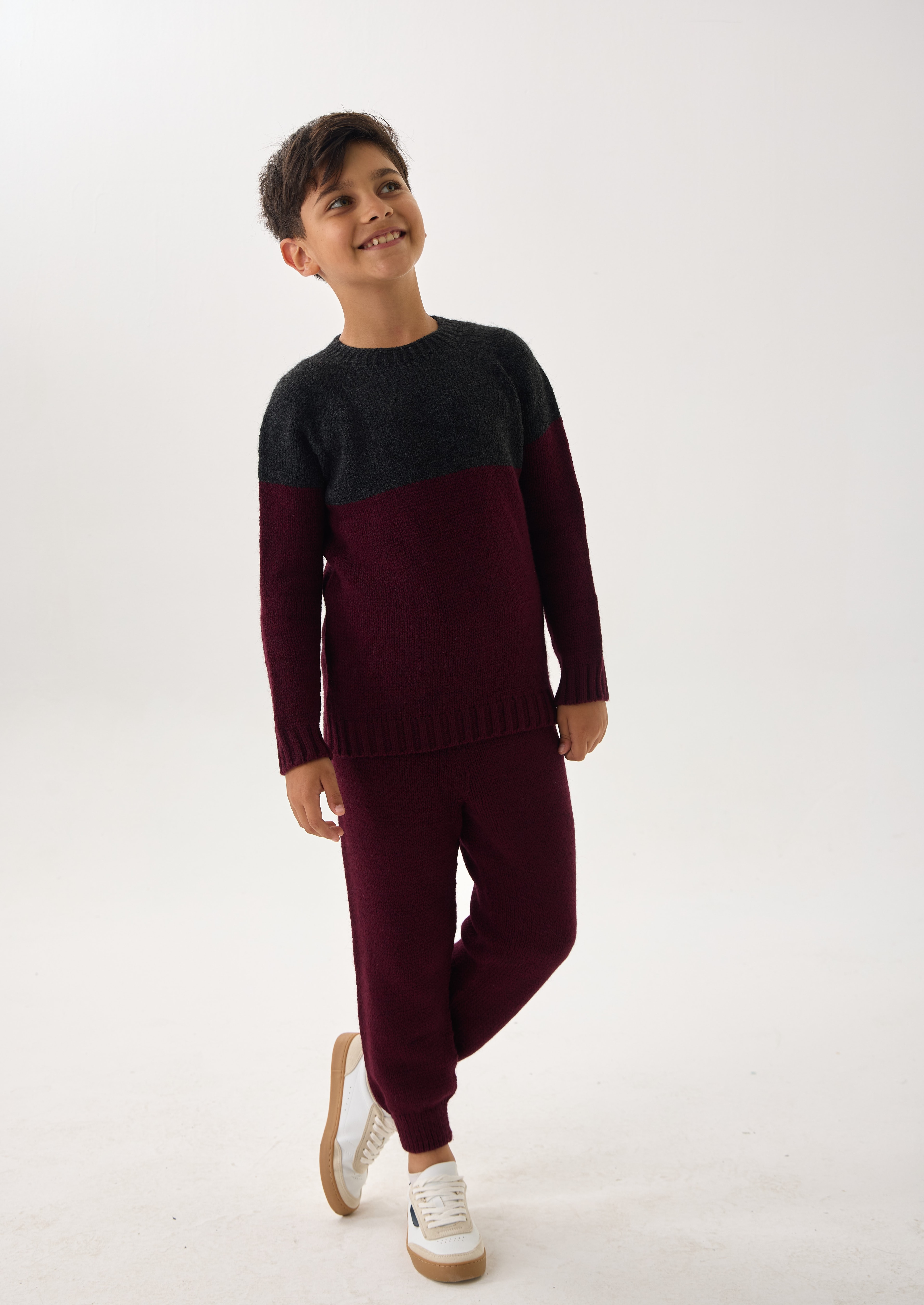  Unisex Çocuk Triko Takım – Kazak ve Alt / İkili Set / Rahat Kalıp - Bordo