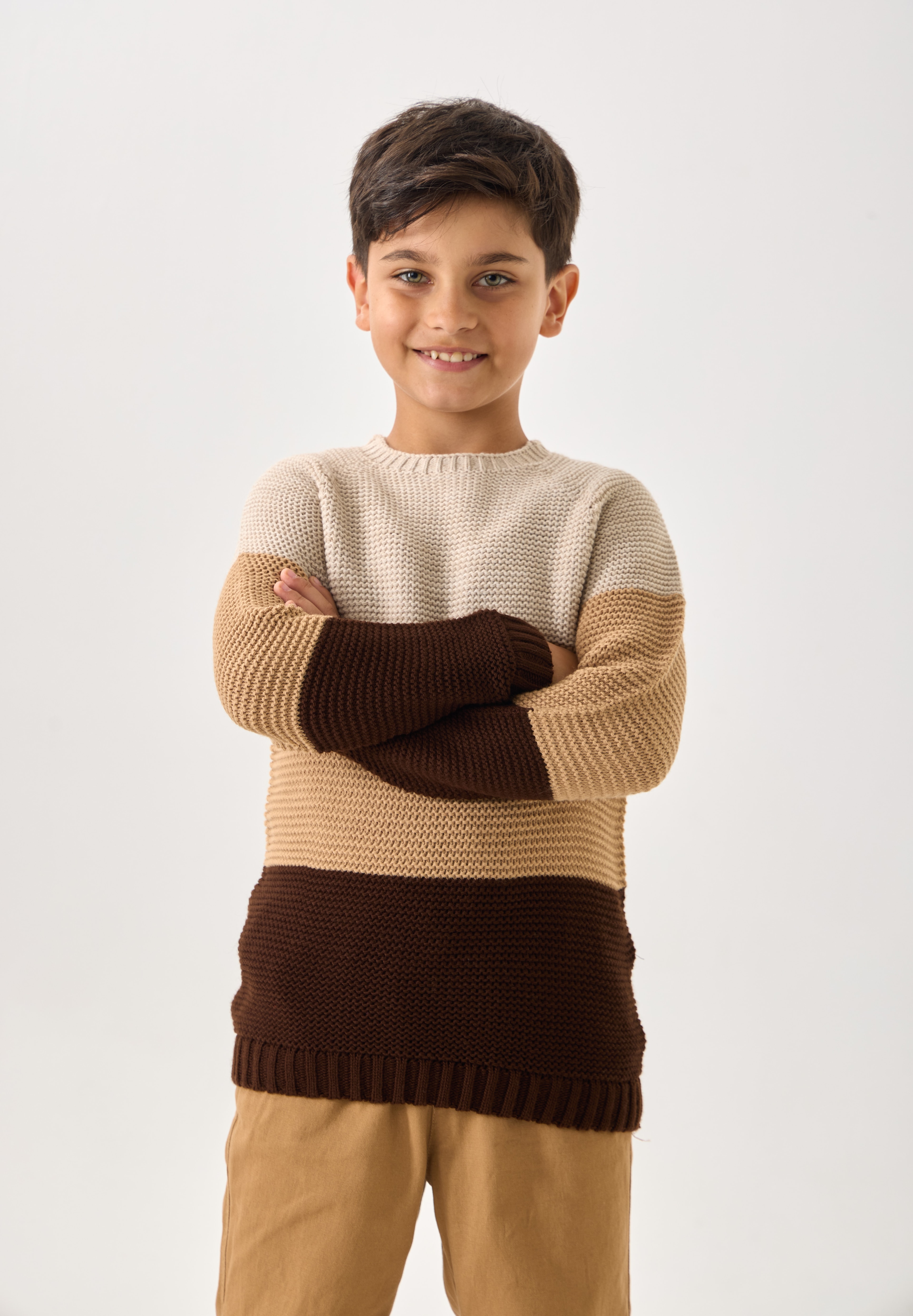 Unisex Çocuk Triko Kazak – 3 Renkli / Bisiklet Yaka / Uzun Kollu - Coconut