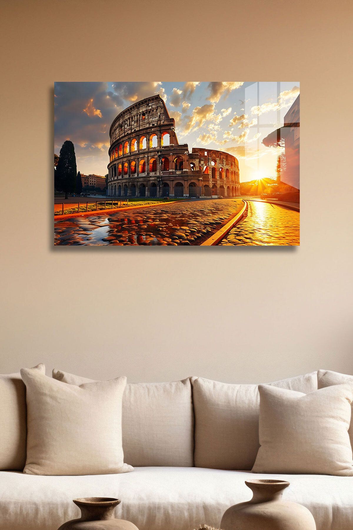 Roma Kolezyum Gün Batımı Cam Tablo