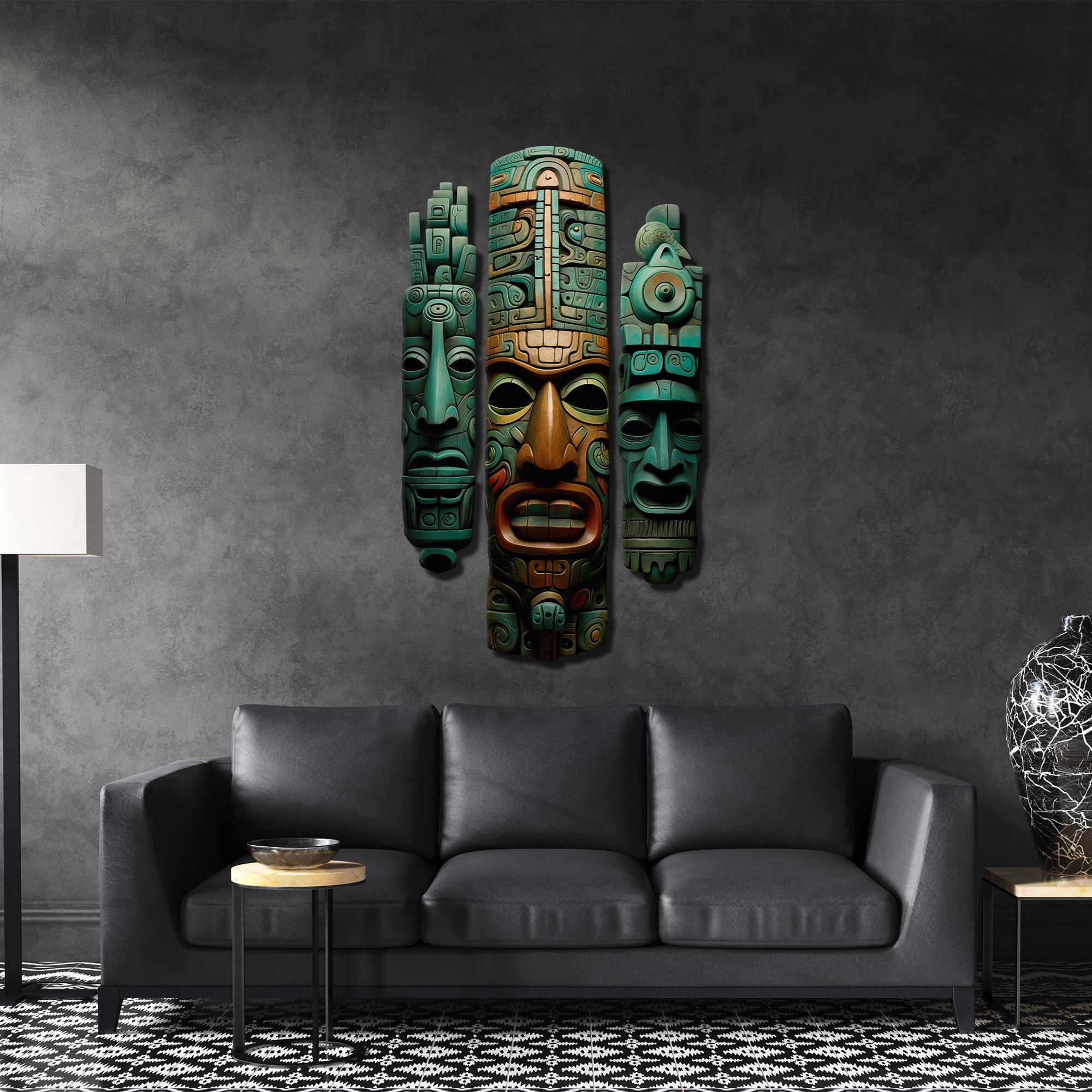 Aztec Totem Trio Metal Tablo