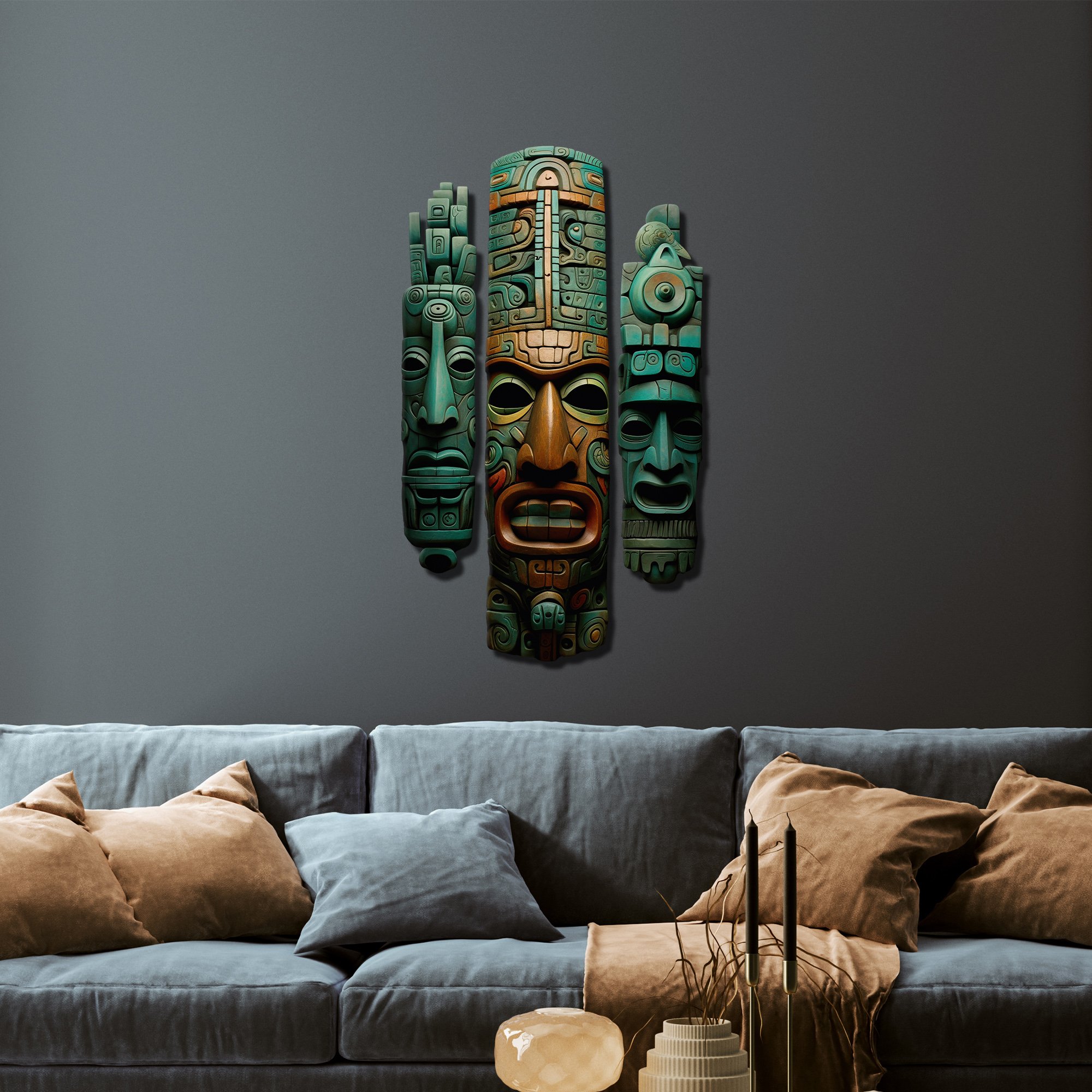 Aztec Totem Trio Metal Tablo