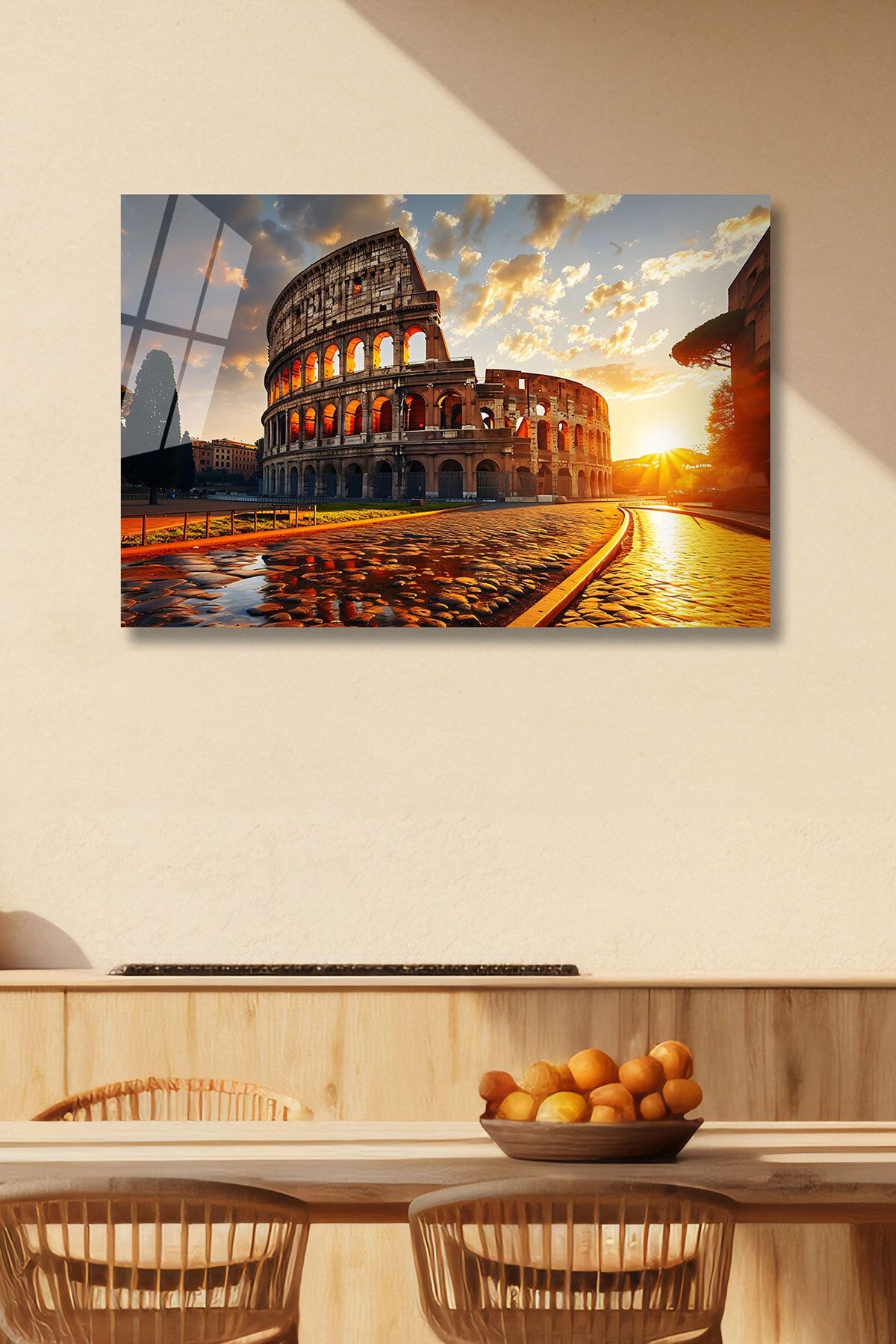 Roma Kolezyum Gün Batımı Cam Tablo