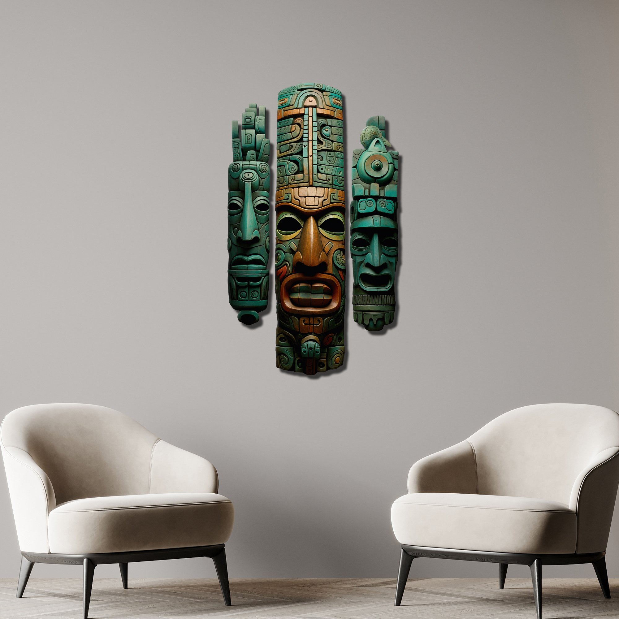 Aztec Totem Trio Metal Tablo