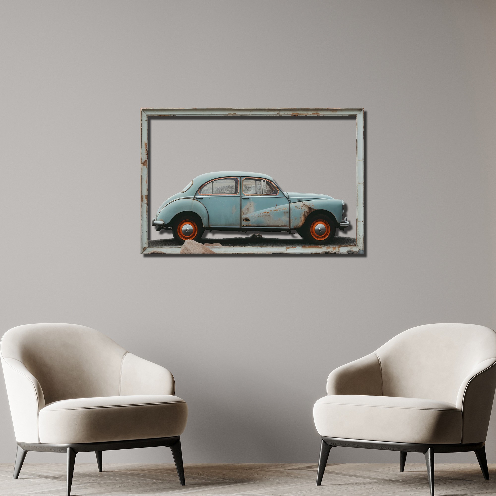 Vintage Araba Metal Tablo - Retro Şıklık ve Zarafet