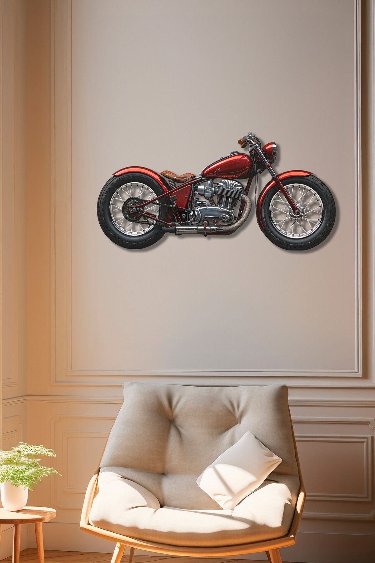 Kırmızı Motor Renkli Metal Tablo