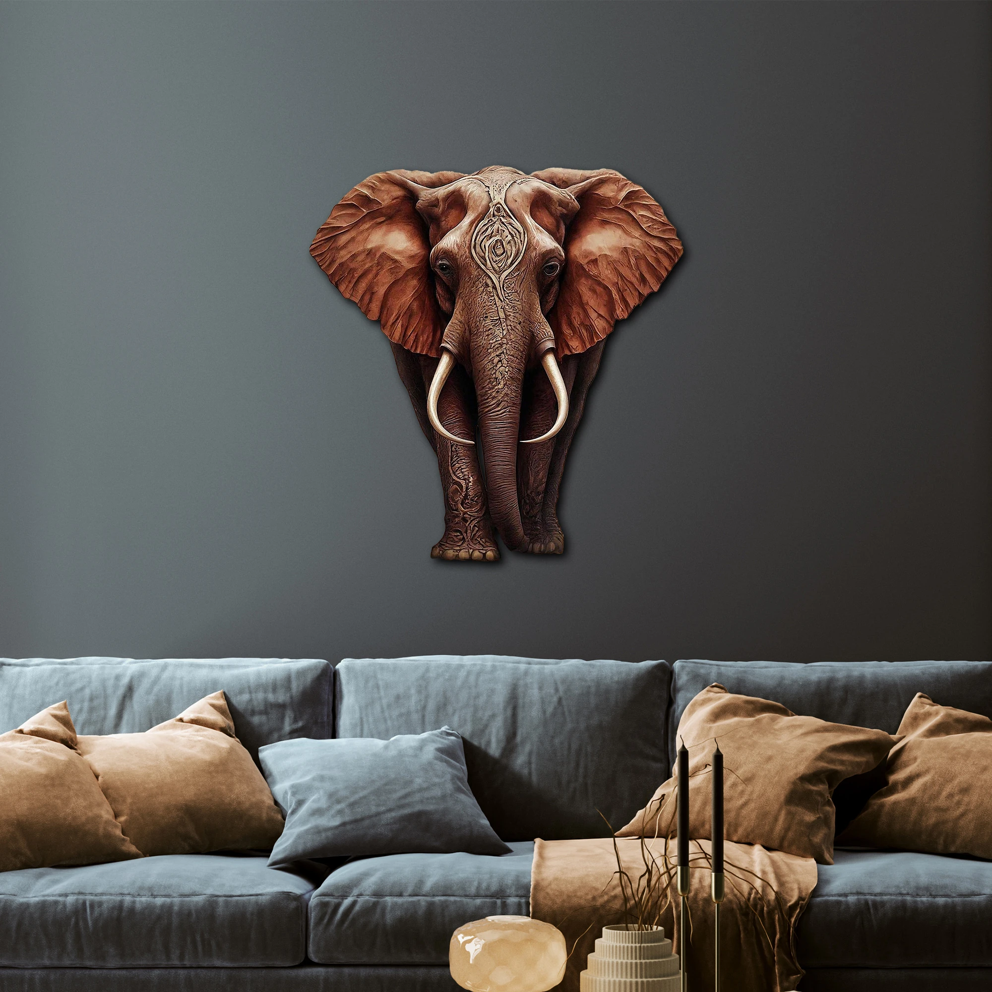 Kızıl Fil Renkli Metal Tablo