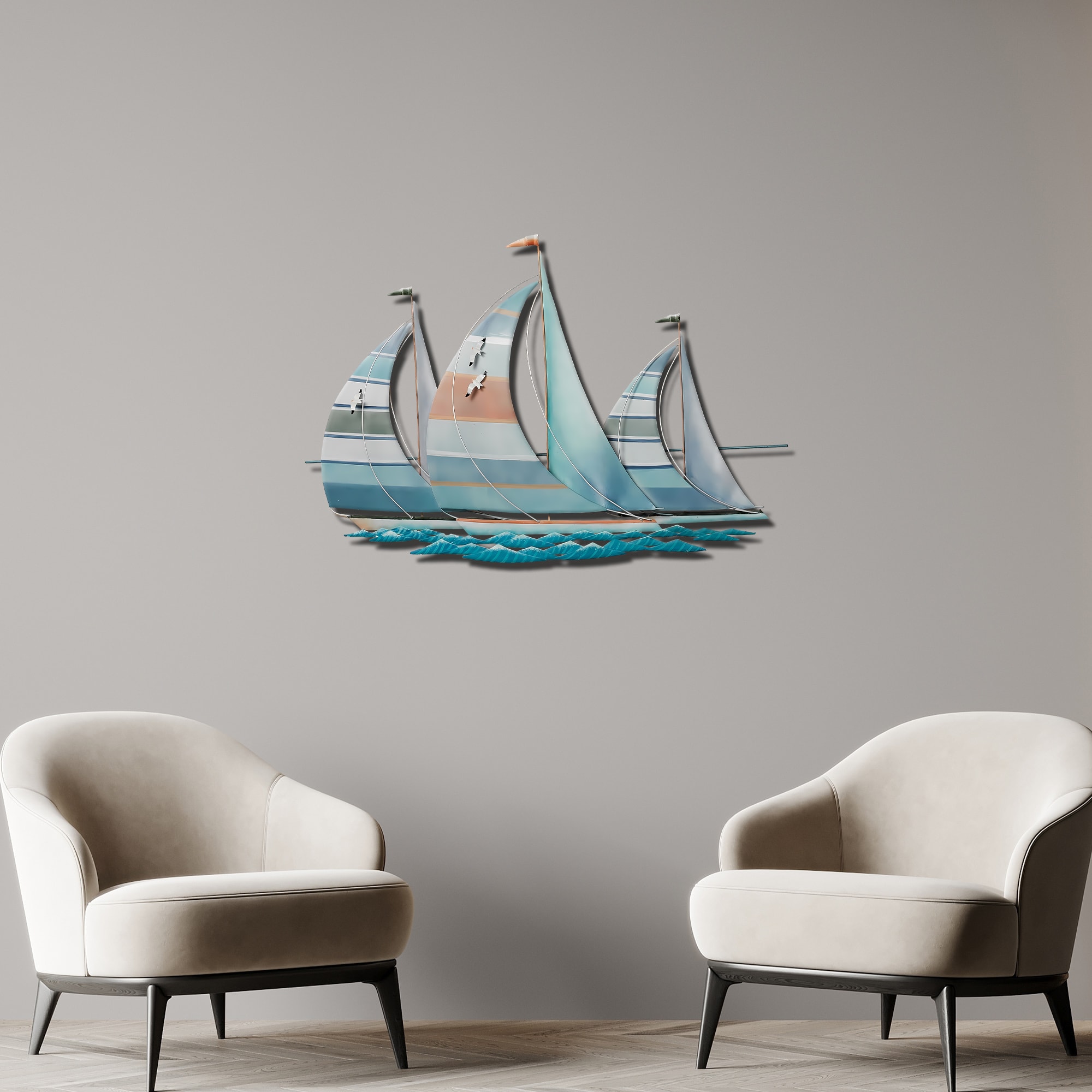 Minimalist Yelkenli Renkli Metal Tablo