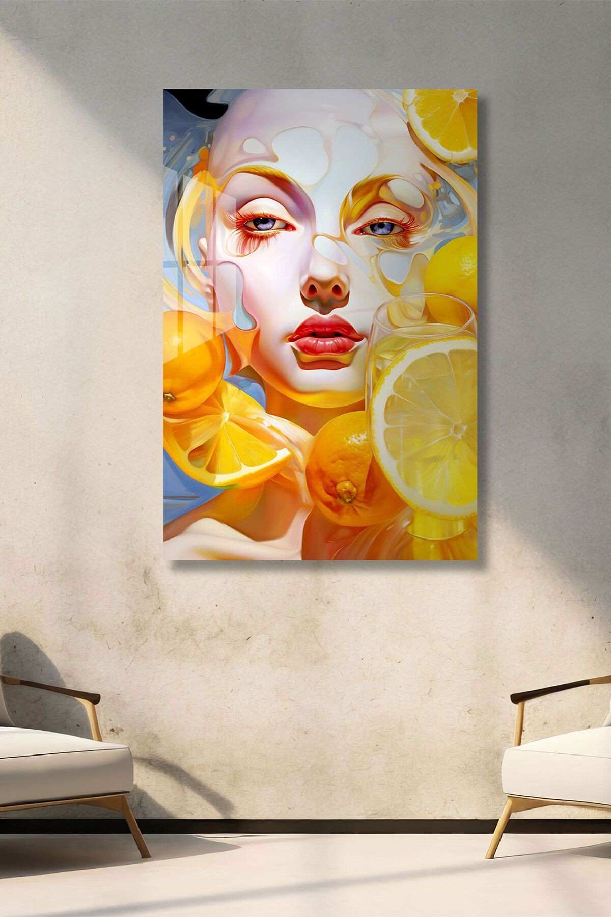 Limonlu Kadın Cam Tablo