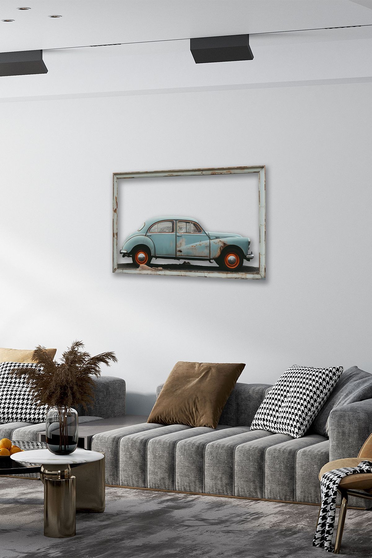 Vintage Araba Metal Tablo - Retro Şıklık ve Zarafet