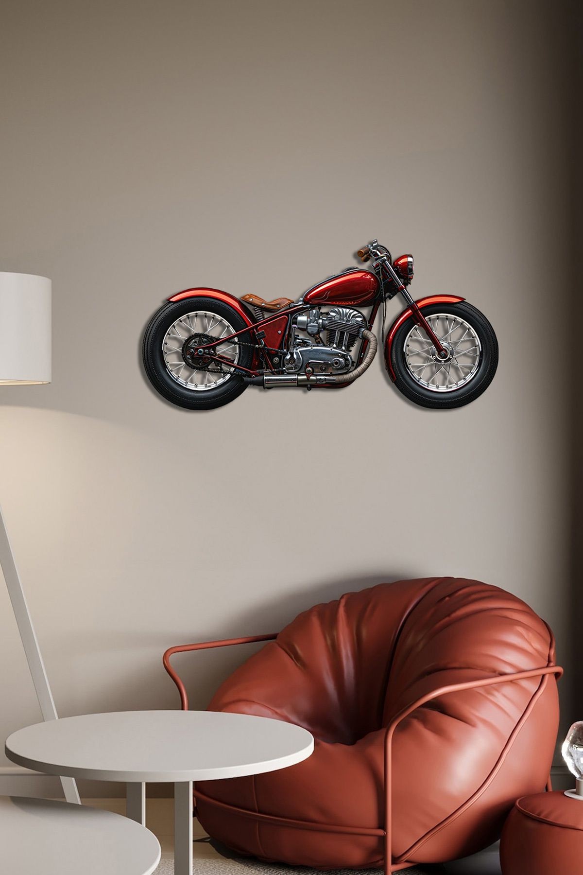 Kırmızı Motor Renkli Metal Tablo