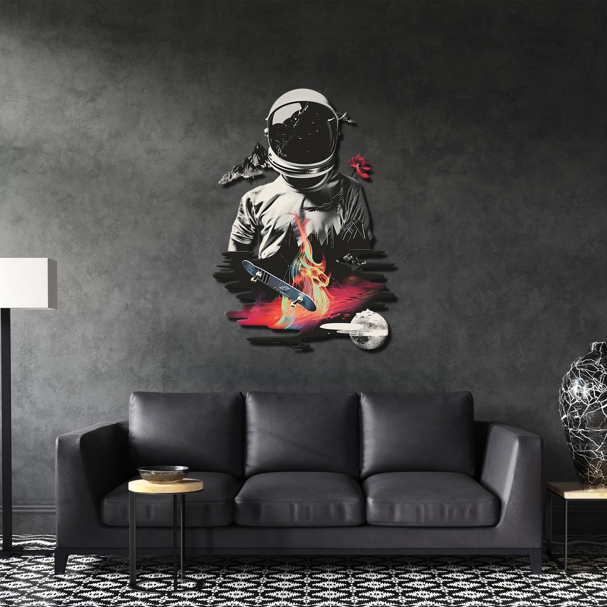 Sürrealist Astronot Metal Tablo