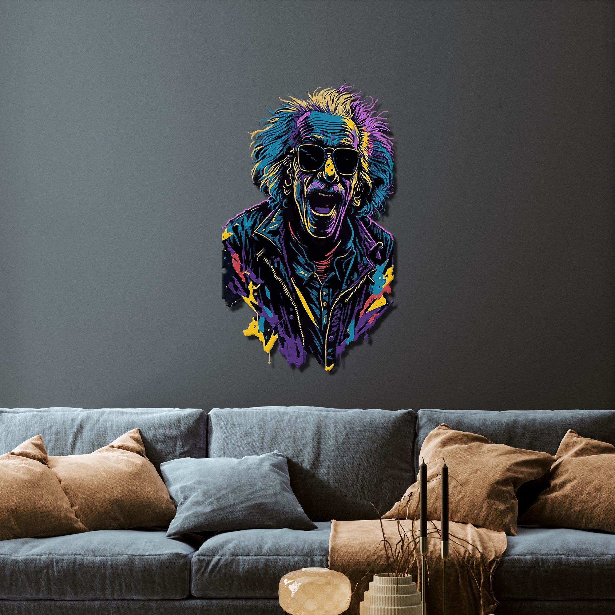 Albert Einstein Renkli Metal Tablo
