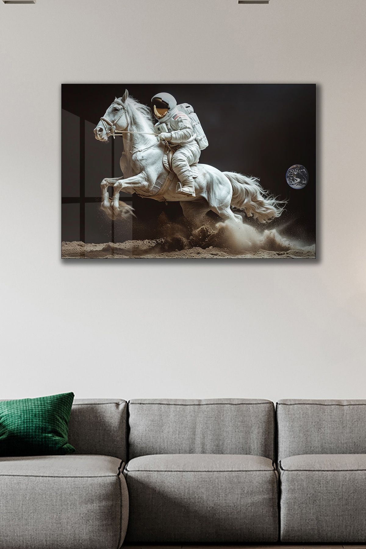 Kozmik Süvari - Astronot ve At Tasarımı Cam Tablo
