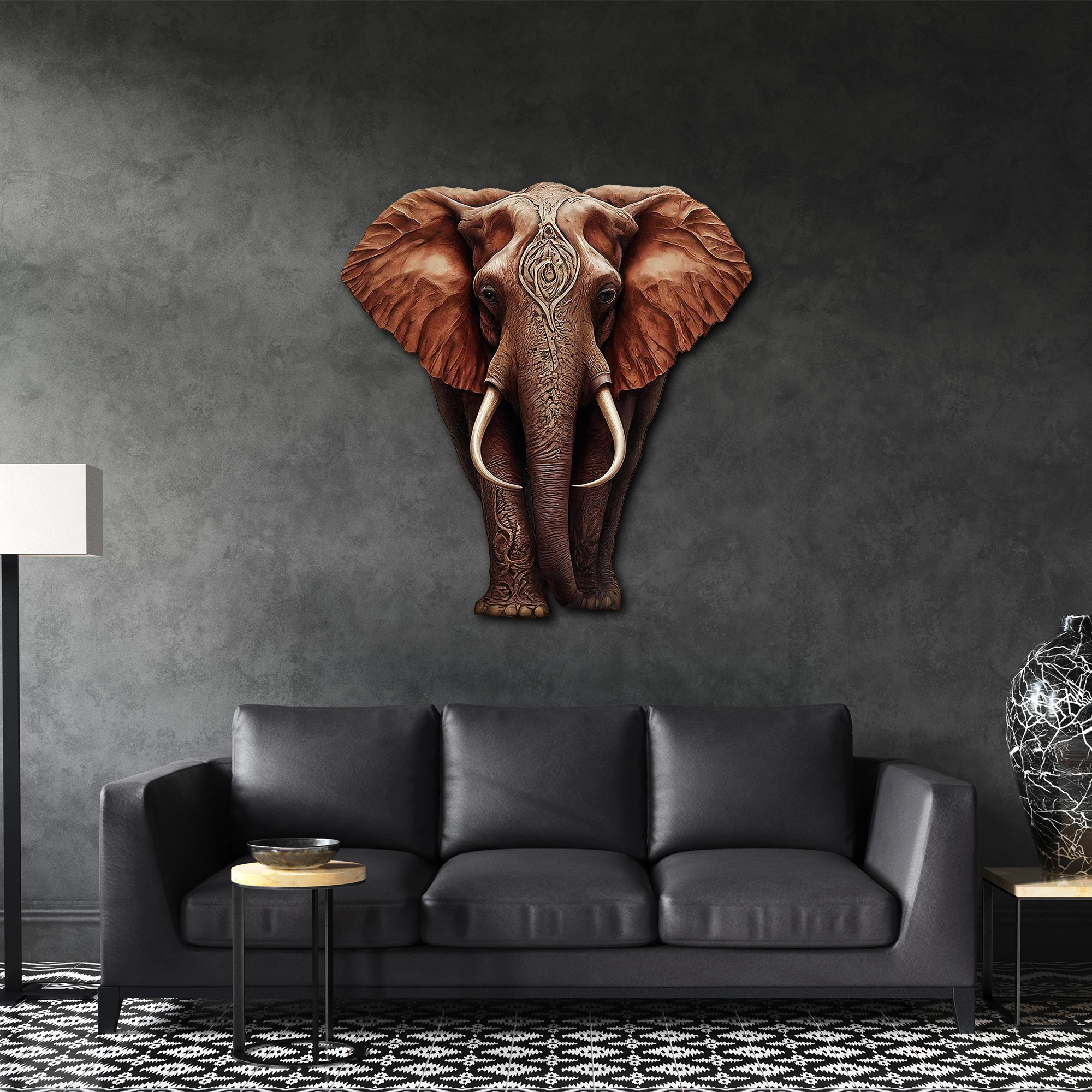 Kızıl Fil Renkli Metal Tablo