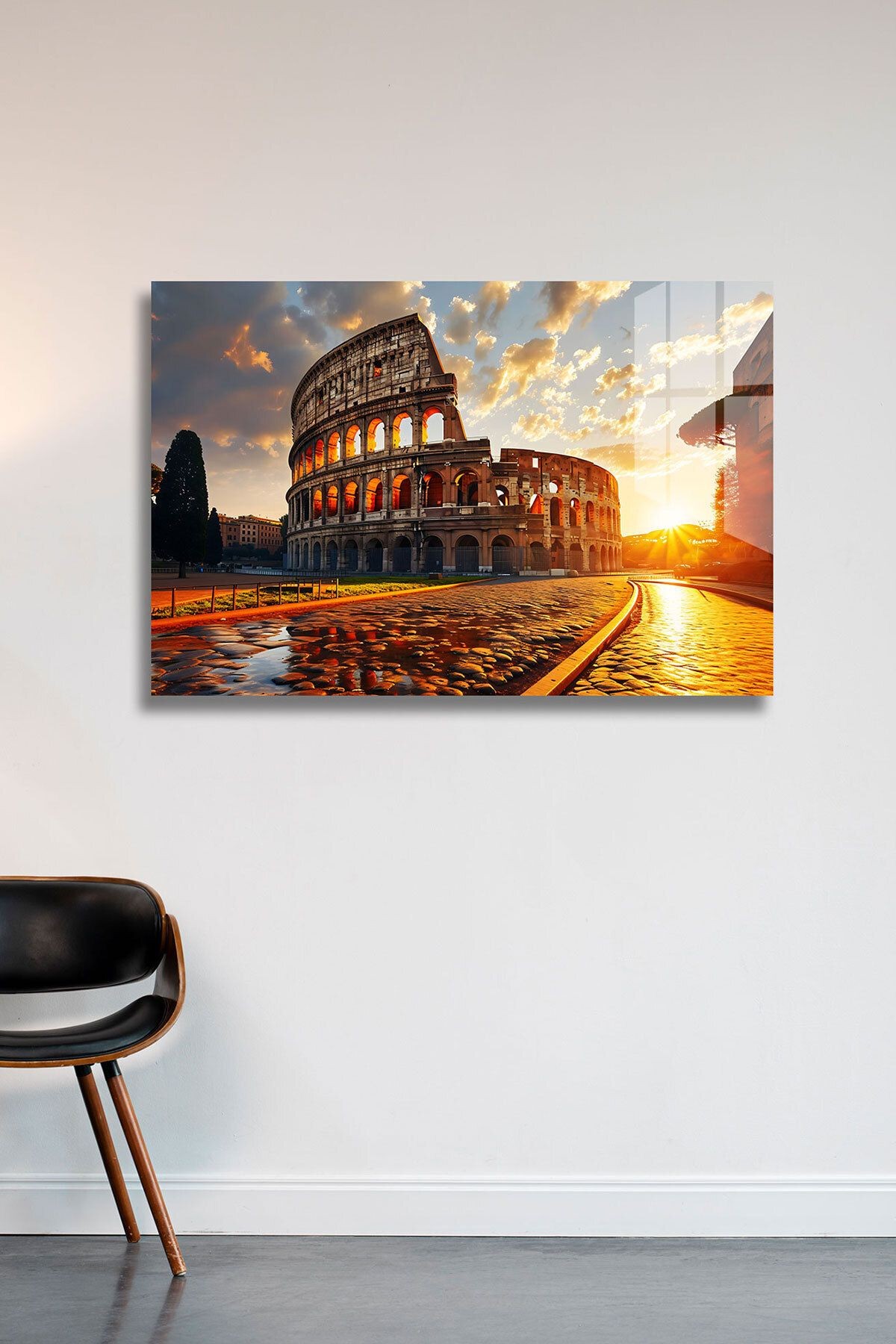 Roma Kolezyum Gün Batımı Cam Tablo